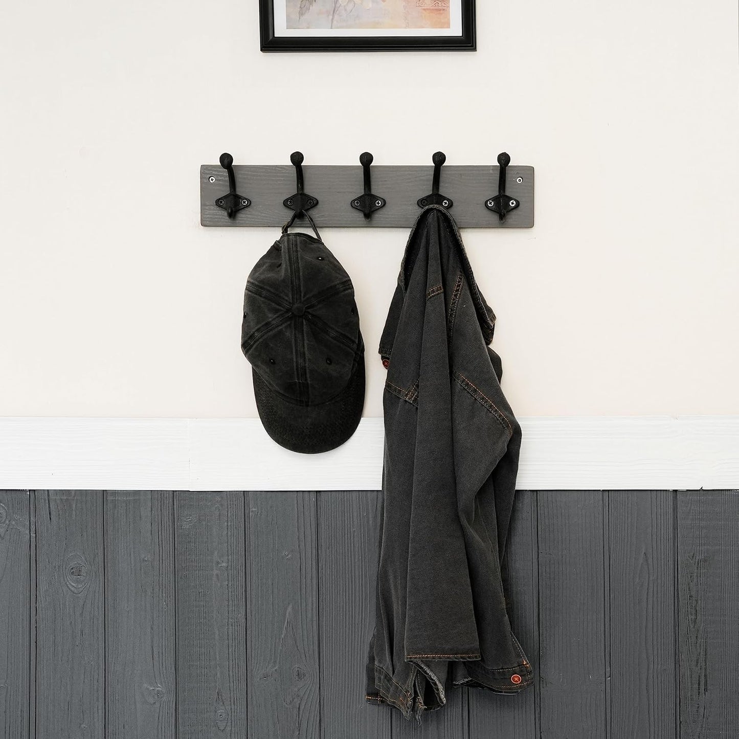 WEBI Rustic Coat Rack Wall Mount,5 Cast Iron Coat Hooks Wall Mounted,Heavy Duty Antique Vintage Hooks for Hanging Coats,Jacket,Clothes,Grey,2 Packs