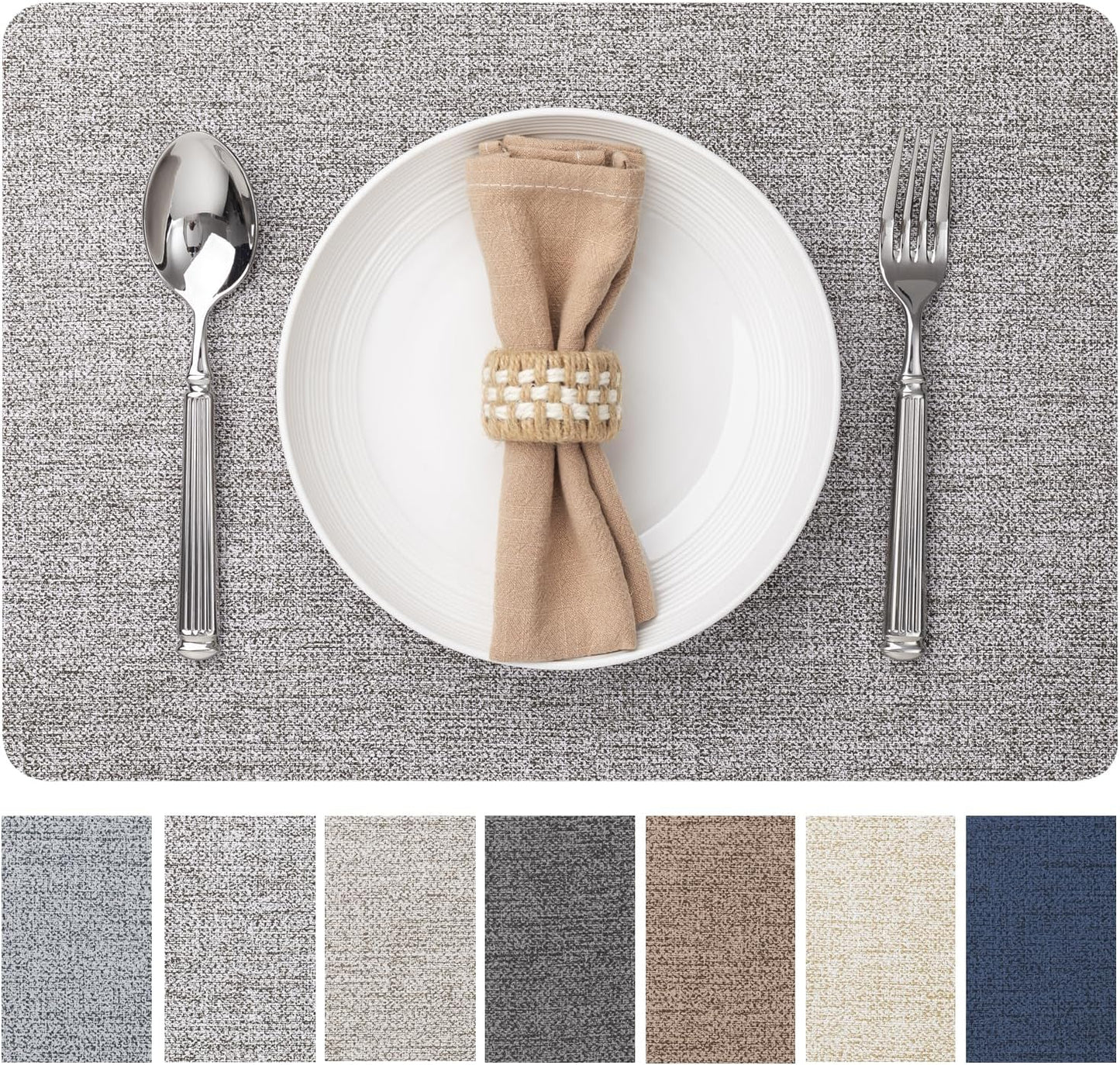 Faux Leather Placemats Set of 4 Vinyl Washable Wipeable Table Mats for Kitchen Dining Table Heat Resistant Waterproof Modern Indoor/Outdoor Placemats Non-Slip Easy Clean Place Mats (Mid Gray)