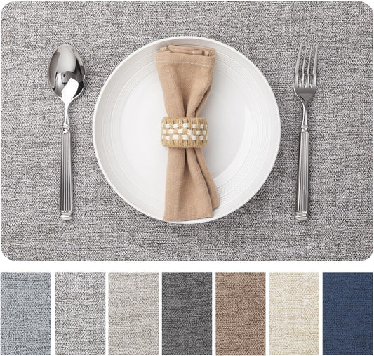 Faux Leather Placemats Set of 12 Vinyl Washable Wipeable Table Mats for Kitchen Dining Table Heat Resistant Waterproof Modern Indoor/Outdoor Placemats Non-Slip Easy Clean Place Mats (Mid Gray)