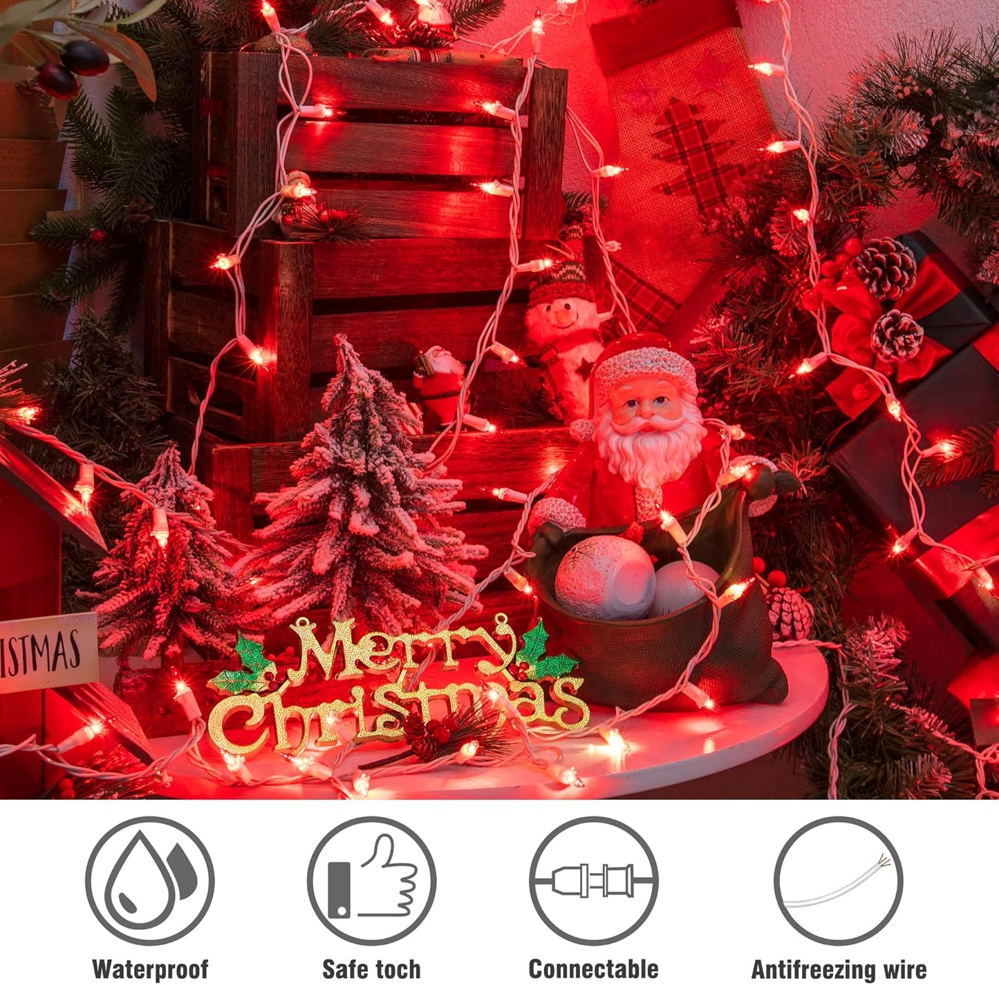 Hopolon 50 Red Christmas Lights, 2PACK White Wire 13Feet Long String Lights Set for Outdoor Indoor Décor, Valentines Day, Wedding, Halloween, Christmas Trees, Holiday Lighting Decorations,Red