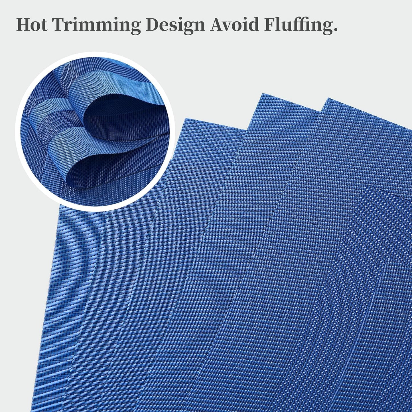 Leetaltree Blue Frame Placemats Set of 12 - Heat Resistant Non-Slip Place mats for Dining Table, Washable Durable PVC Vinyl Woven Table Mats（Blue Frame, 12）