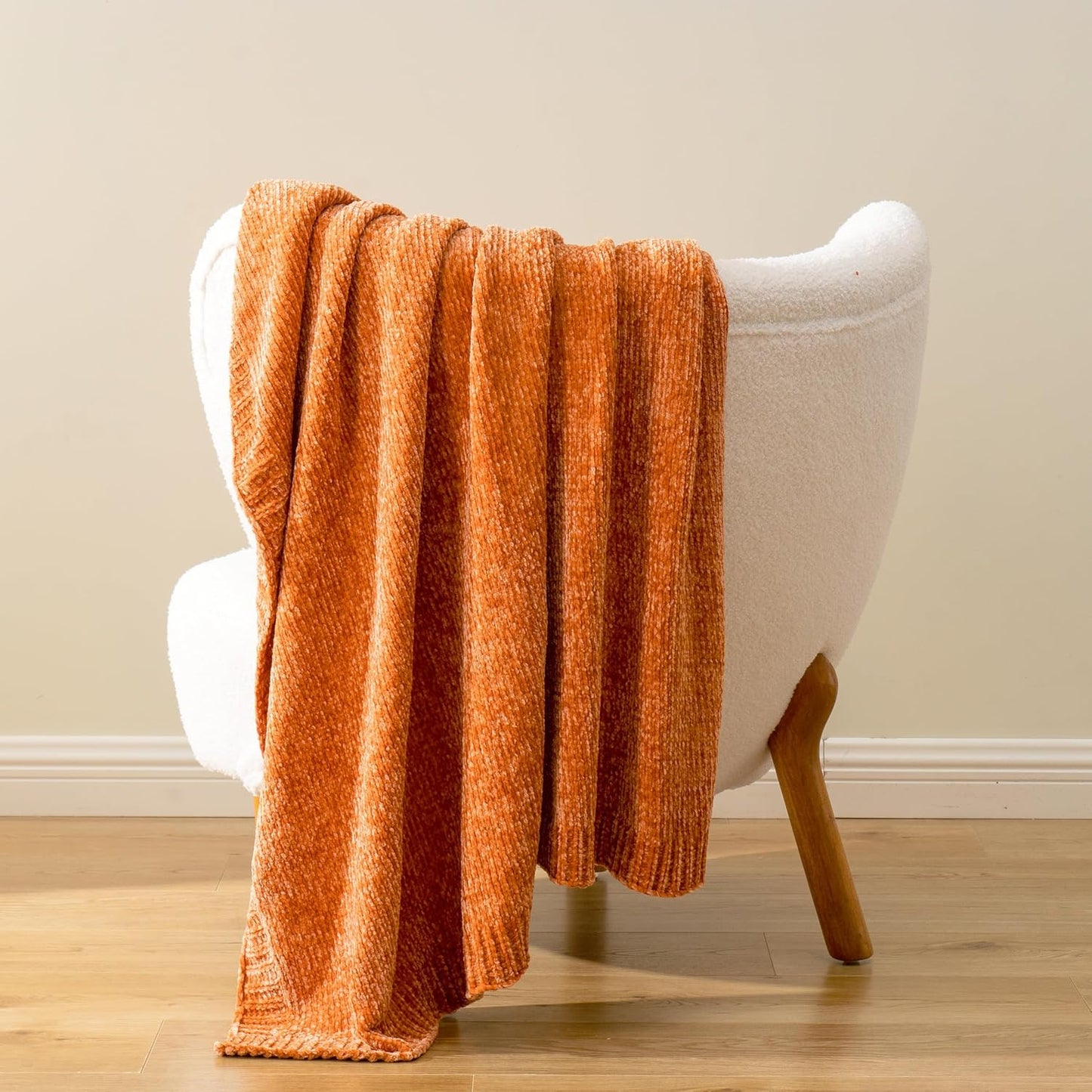 BATTILO HOME Orange Chenille Throw Blanket for Fall Decor, Fall Knit Throw Blankets, Soft Cozy Pumpkin Color Throw Blankets for All Seasons, 51"x67"