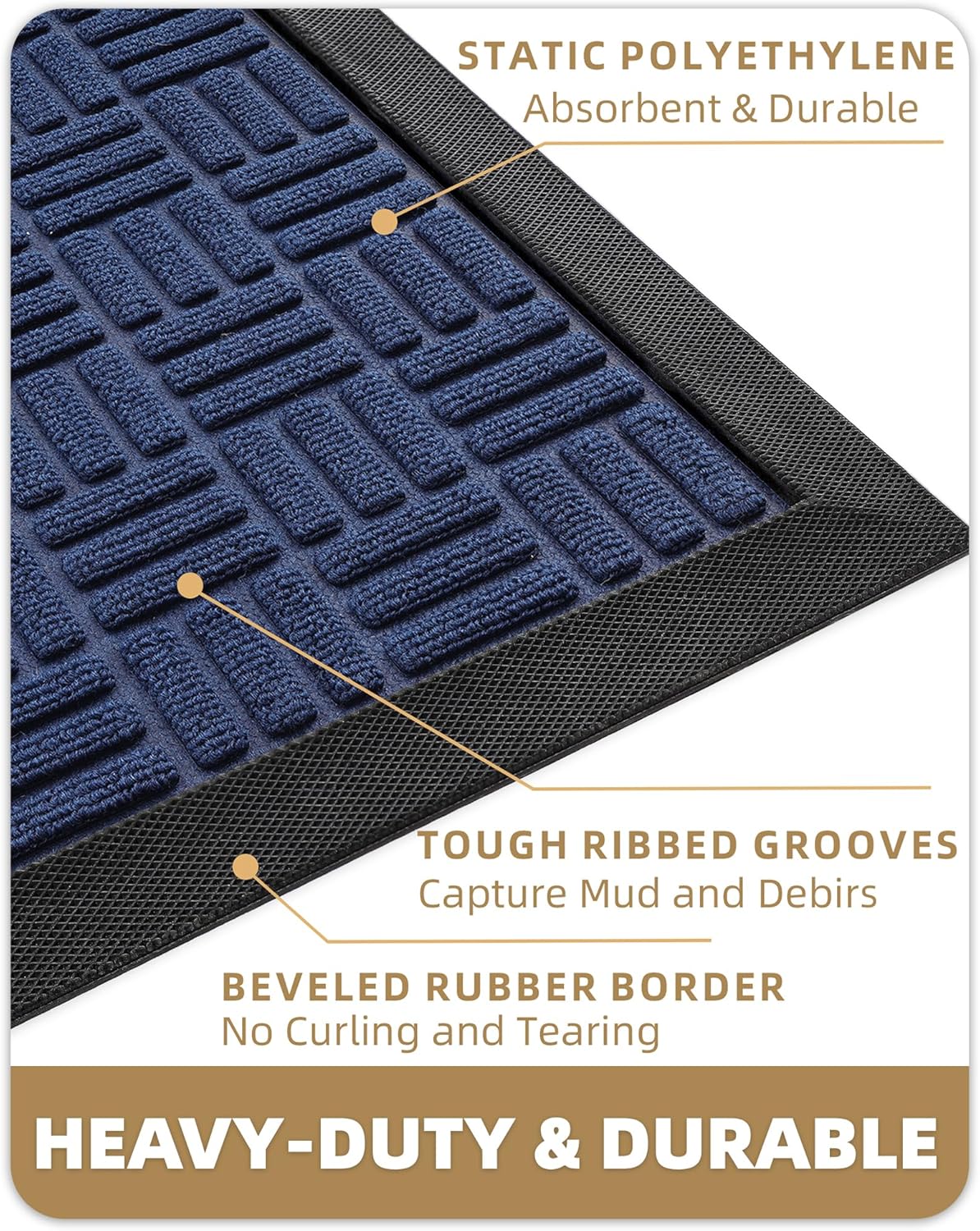 Color&Geometry Front Door Mat Outside Entrance, Heavy Duty Non Slip Low Profile Doormat for Entryway, Trap Dirt and Moisture Welcome Mats All-Weather, Easy Clean, Patio, Garage, 17"x30" Blue