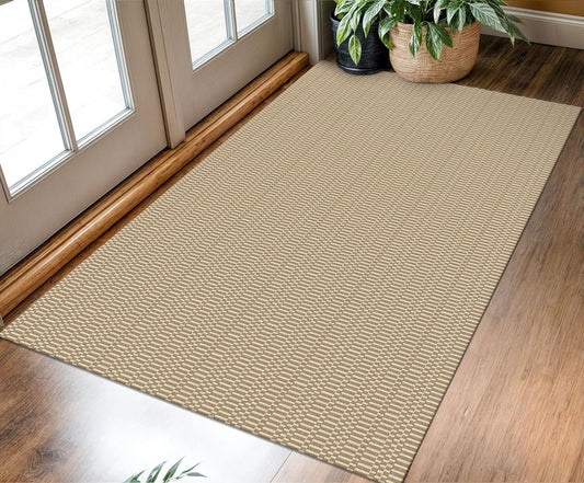 KOZYFLY Washable Entryway Rug 3x5 Ft Area Rugs Cotton Rubber Backed Throw Rugs Indoor Door Mat Kitchen Rugs Braided Floor Carpet for Front Entrance Bathroom Kitchen Living Room, Sand/Ivory