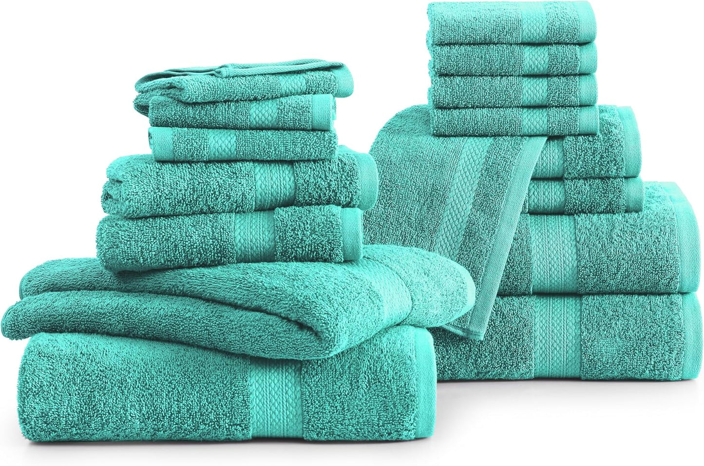 LANE LINEN 100% Cotton Luxury Bathroom Towel Set - 16 Pieces - Ring Spun, Quick Dry, Super Soft & Absorbent - 4 Bath, 8 Washcloths, 4 Hand Towels - Remains Fluffy Even After Multiple Washes - Teal