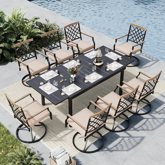 MFSTUDIO Patio Dining Set for 8, Outdoor Dining Set with Expandable Table, 9 Piece Metal Patio Table and Chairs Set, Patio Furniture Set for Deck Backyard Poolside Garden