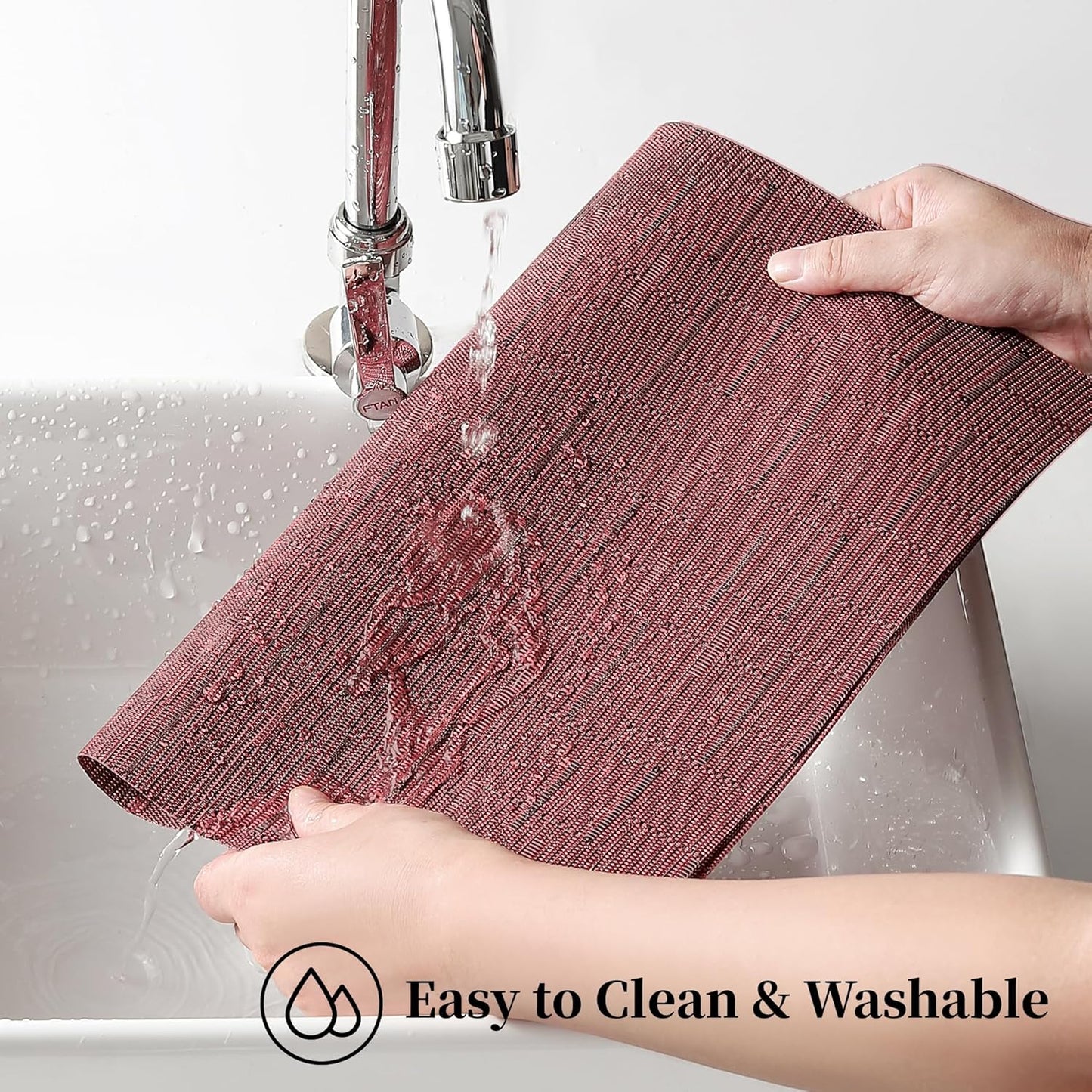 Leetaltree Burgundy Placemats Set of 6 - Heat Resistant Non-Slip Place mats for Dining Table, Washable Durable PVC Vinyl Woven Table Mats（Burgundy, 6）