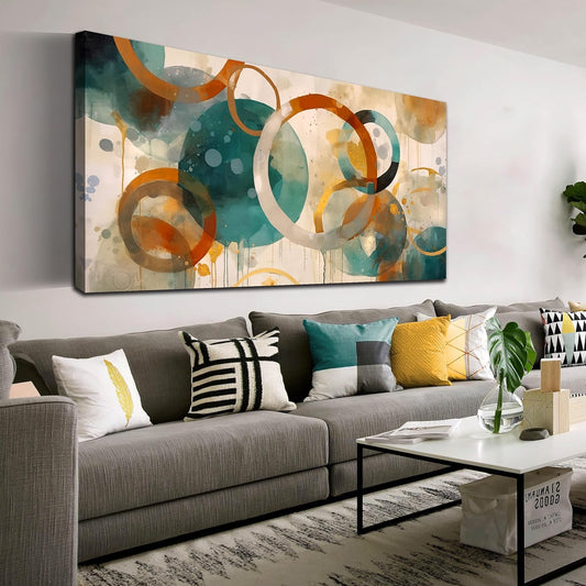 ENTANUB Abstract Wall Art for Living Room, Circle Canvas Wall Decor for Bedroom Decor, Geometric Print Paintings Artwork, Size 29 x 59 Inches