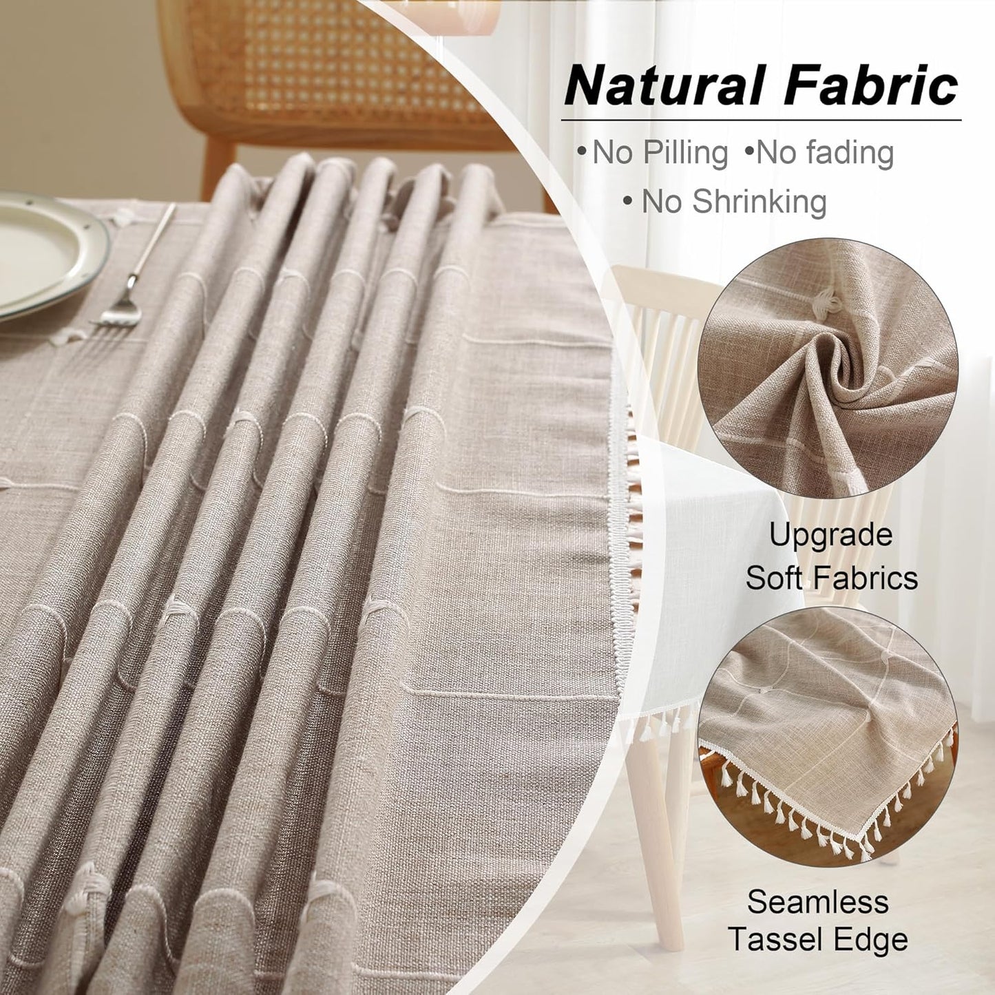 JIALE Tablecloths for Rectangle Tables,Cotton Linen Table Cloth Waterproof Tablecloth Wrinkle Free Farmhouse Dining Tables Cover,Soft Fabric Table Cloths with Tassels, Plaid, 55" X 70",4-6 Seats