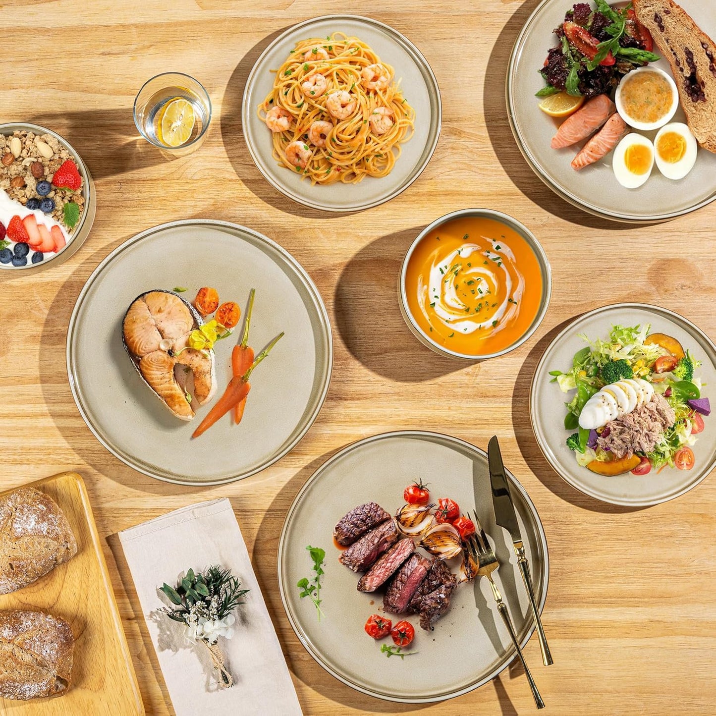 AmorArc Ceramic Dinnerware Sets, Handmade Reactive Glaze Stoneware Plates and Bowls Sets,Highly Chip and Crack Resistant | Dishwasher & Microwave Safe Dishes Set, Service for 6 (18pc)