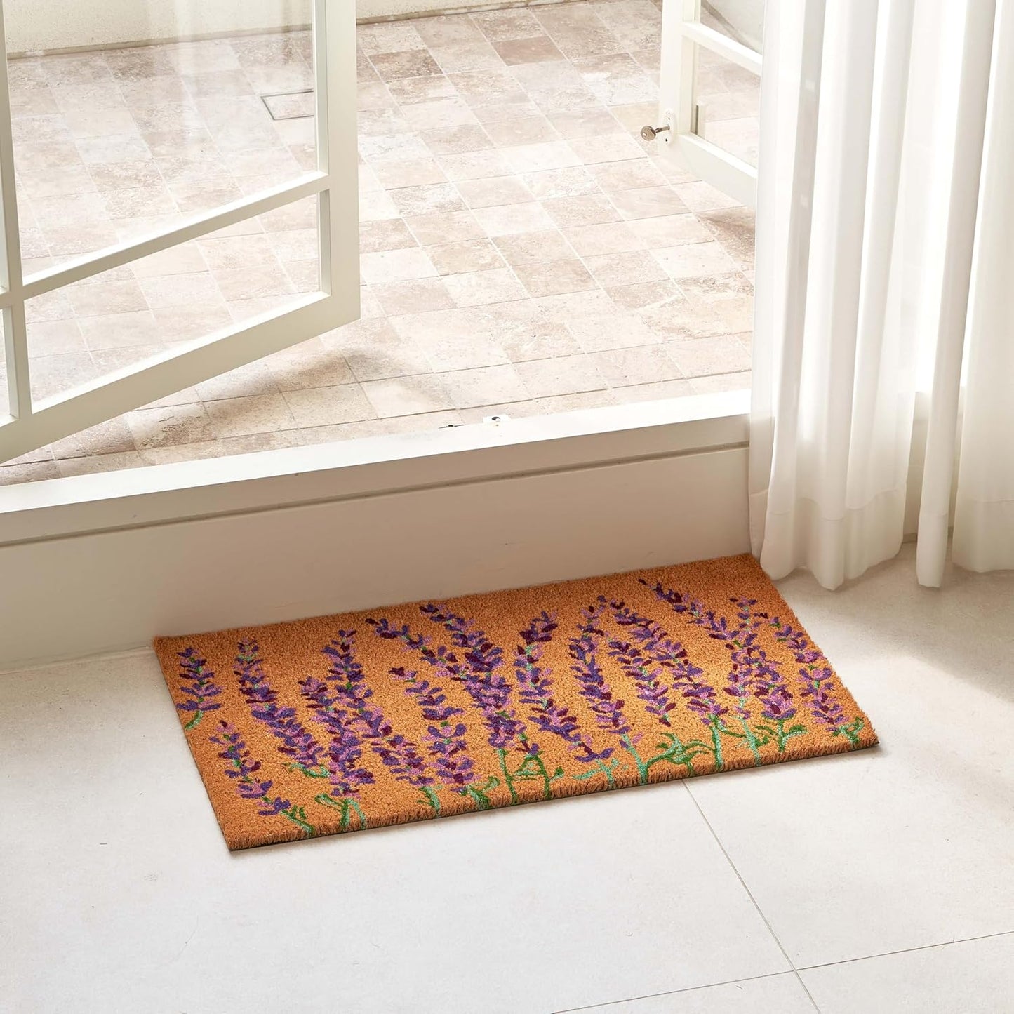 KANKUN Coco Coir Door Mat with Heavy Duty Backing, Welcome Doormat (17" x 30"), Doormat Entrance (Floral Spring)
