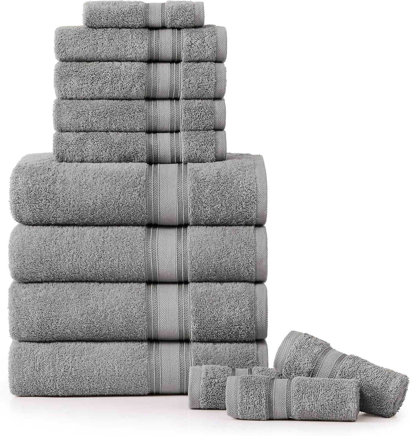 LANE LINEN Luxury Bath Towels Set - 12 Piece (4 Bath Towels, 4 Hand Towels, 4 Washcloths), 100% Cotton, Zero Twist, Super Soft & Extra Absorbent - Space Grey