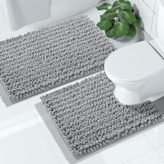 Yimobra Bathroom Rugs Sets 2 Piece - Quick Dry Extra Thick Luxury Chenille Bath Mat, Non Slip Super Absorbent for Tub Shower Sink, Machine Washable Shaggy Floor Mat, 32"x20"+24"x20" Inch, Grey