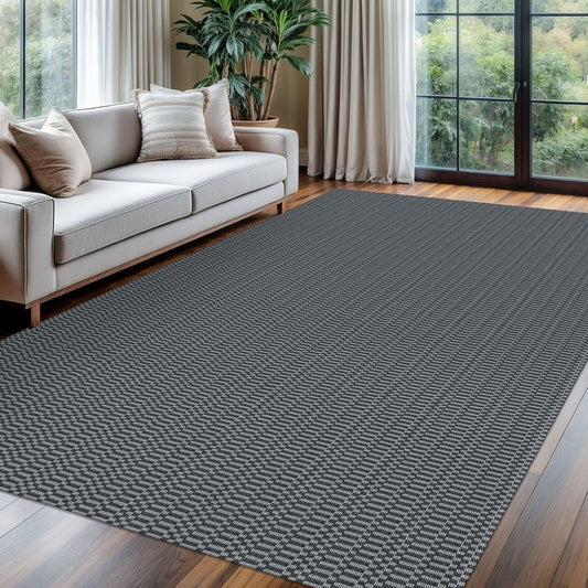 KOZYFLY Washable Area Rug for Living Room 6x9 Ft Bedroom Rug with Runner Backing Braided Cotton Dining Room Rug, Large Floor Carpet for Living Room Dining Room, Grey/Charcoal Grey