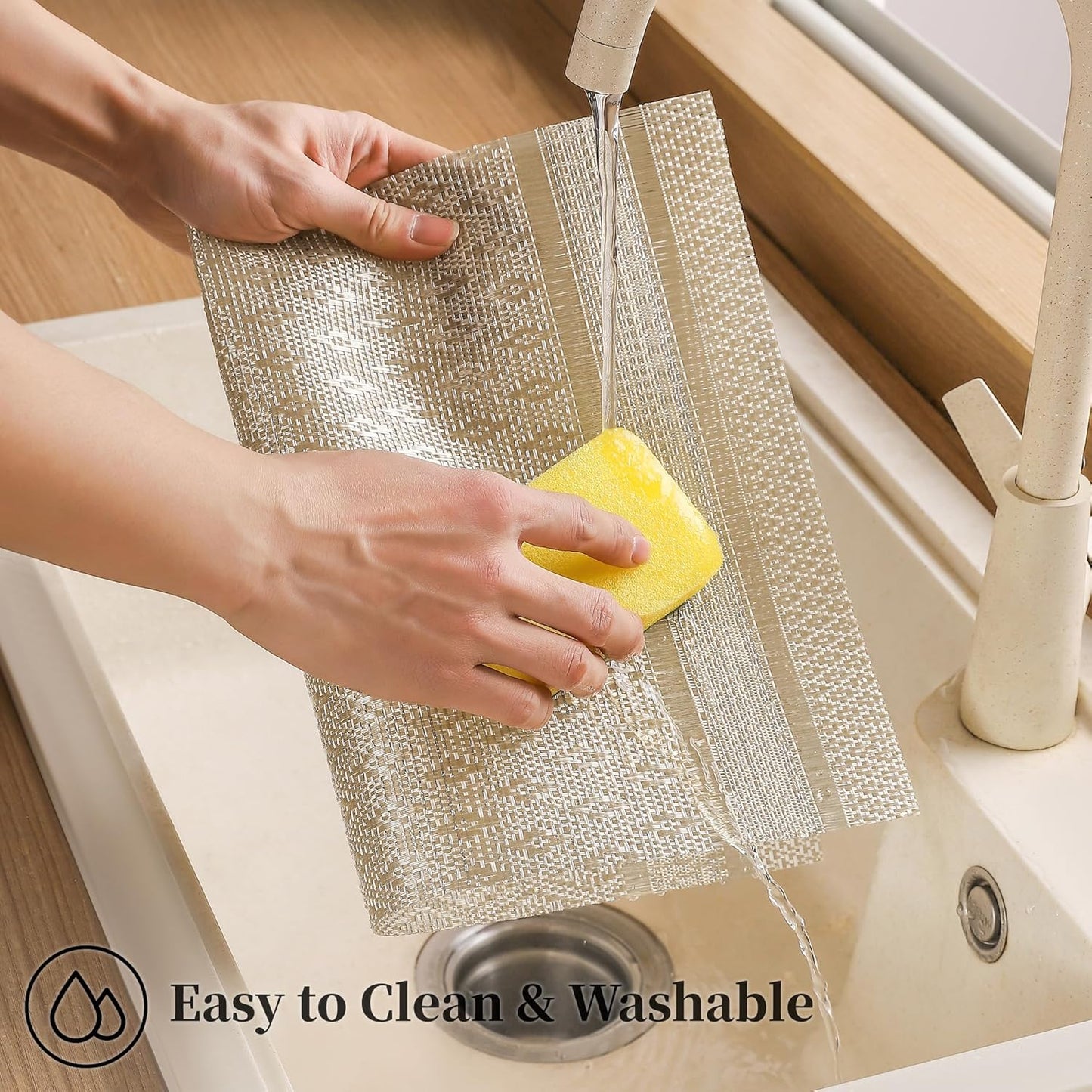 Leetaltree Stardust Yellow Placemats Set of 8 - Heat Resistant Non-Slip Place mats for Dining Table, Washable Durable PVC Vinyl Woven Table Mats（Stardust Yellow, 8）