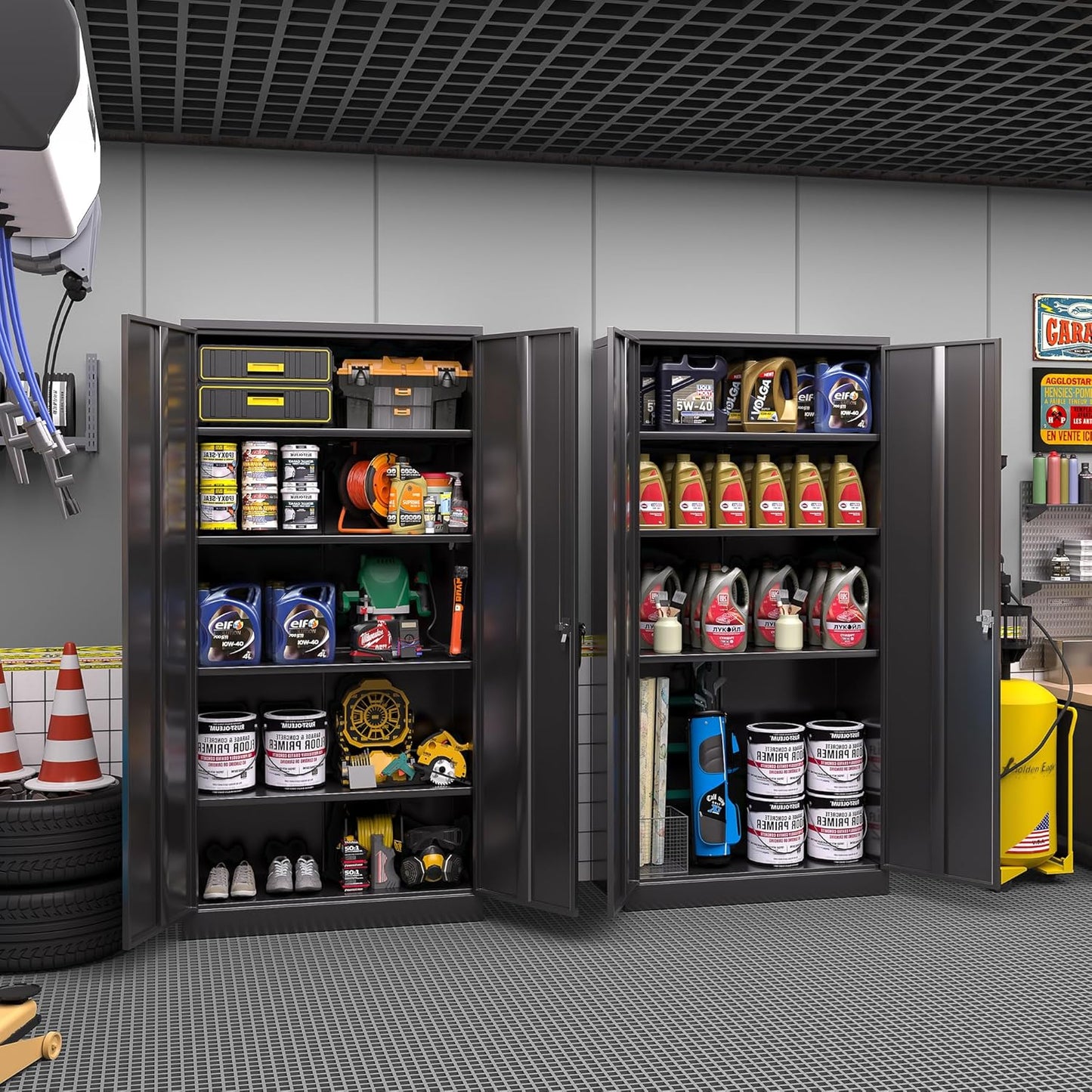 Greenvelly Metal Storage Cabinet with Lock,71" Metal Garage Cabinet with 2 Doors and 4 Adjustable Shelves,Lockable Storage Organization, Steel Tool Cabinets for Office,Home,Garage,Gym,School (Black)