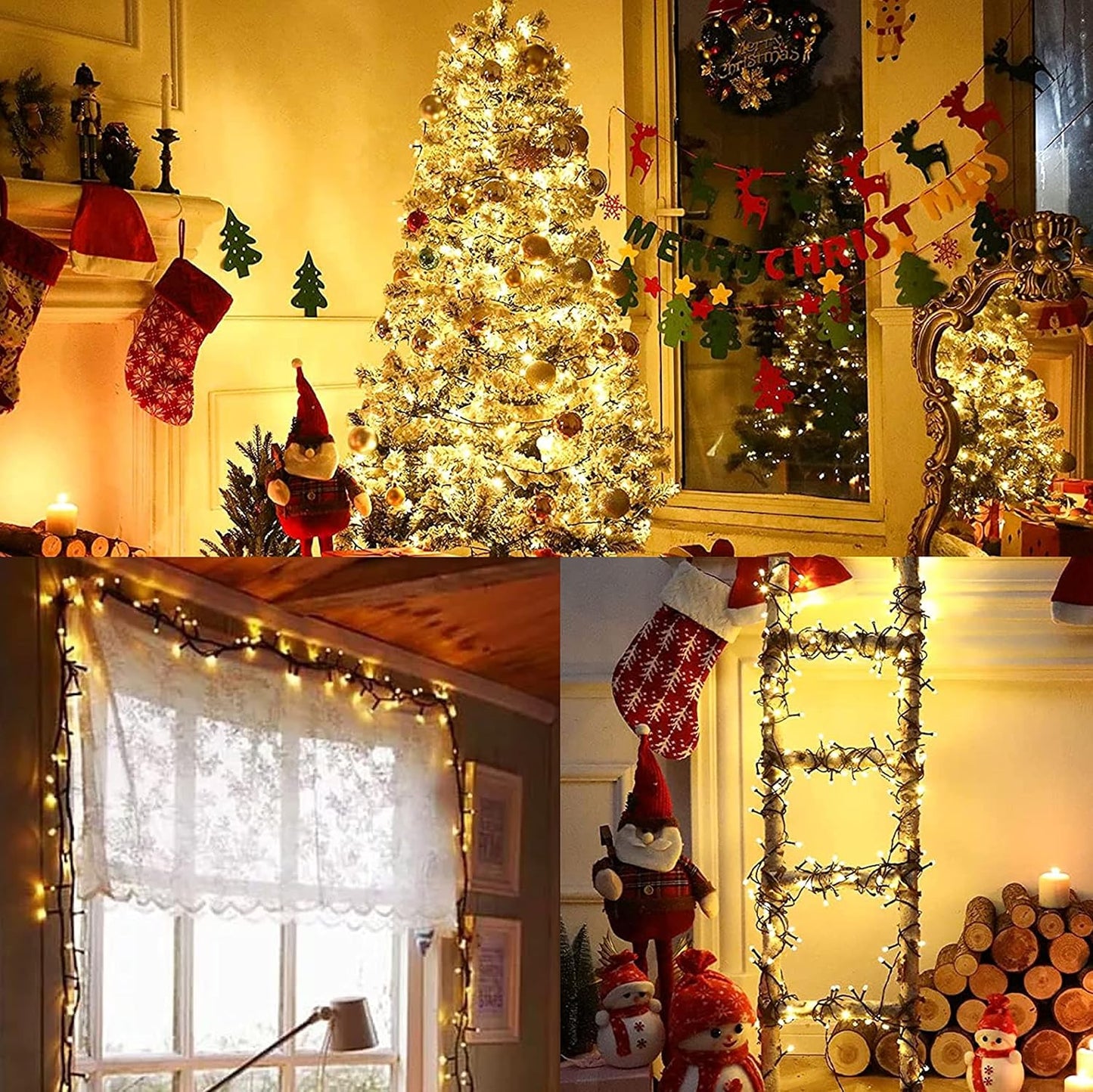 YEGUO 500 LED 165ft Christmas Lights Outdoor Waterproof, Warm White String Lights Indoor, 8 Modes Green Wire Twinkle Xmas Tree Lights Plug in with Memory Timer