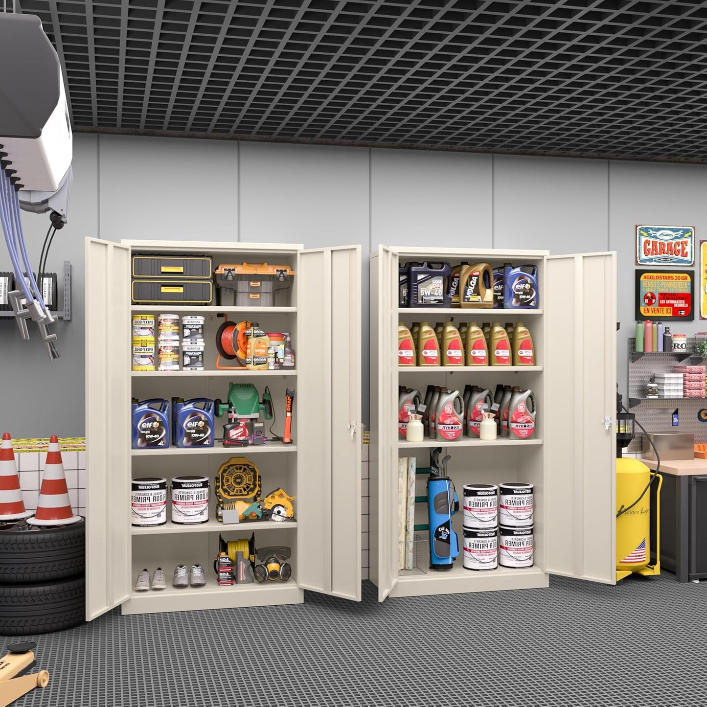 Greenvelly Steel SnapIt Storage Cabinet 72" Locking Metal Storage Cabinet with 4 Adjustable Shelves, Lockable Metal Organization with 2 Doors and Lock for Office, Garage, Home (Grey)