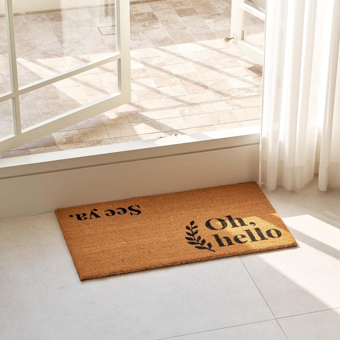 KANKUN Coco Coir Door Mat with Heavy Duty Backing, Welcome Doormat (17" x 30"), Doormat Entrance (Welcome Oh Hello)