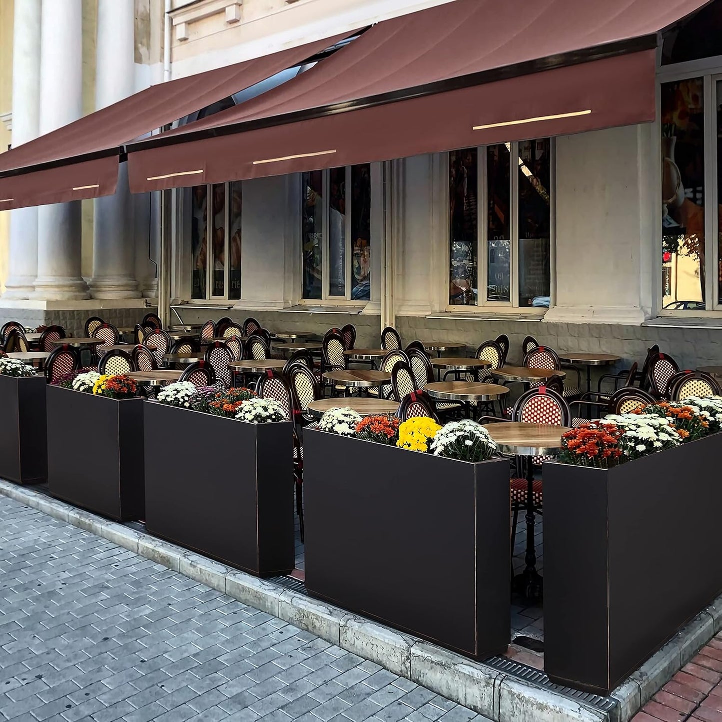 Wallowa Metallic Heavy Outdoor Planter Box, Span Planter, Pure Black with Hand Brushed Gold Rim, Long and Tall Divider Planter, No Assembly and Seamless, 38”Lx10”Wx30”H 48.8 Pounds