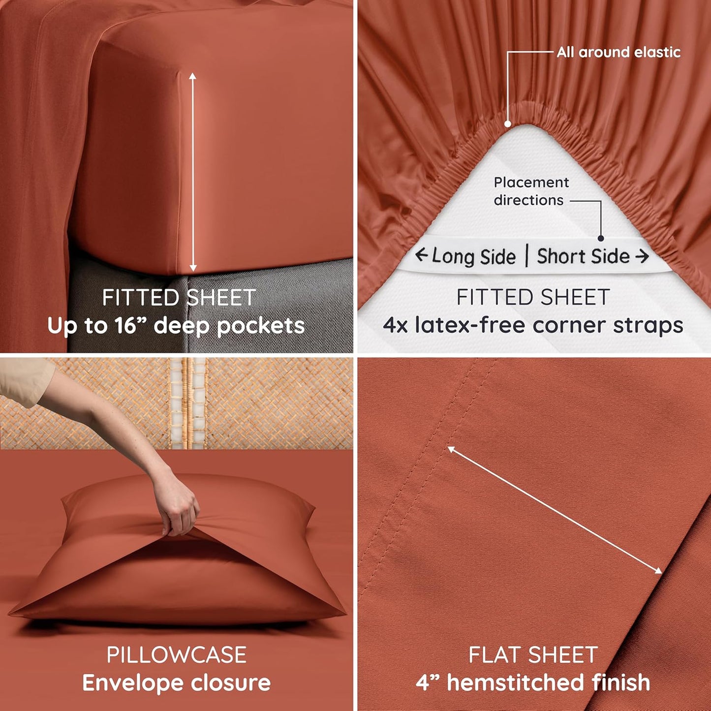 Bambaw 100% Viscose Derived from Bamboo Sheets King Size – 6pcs King Cooling Sheet Set, Luxury Sheets Deep Pocket, Fits Up to 16'' Mattresses, Super Soft Bedding Set (Terracotta)