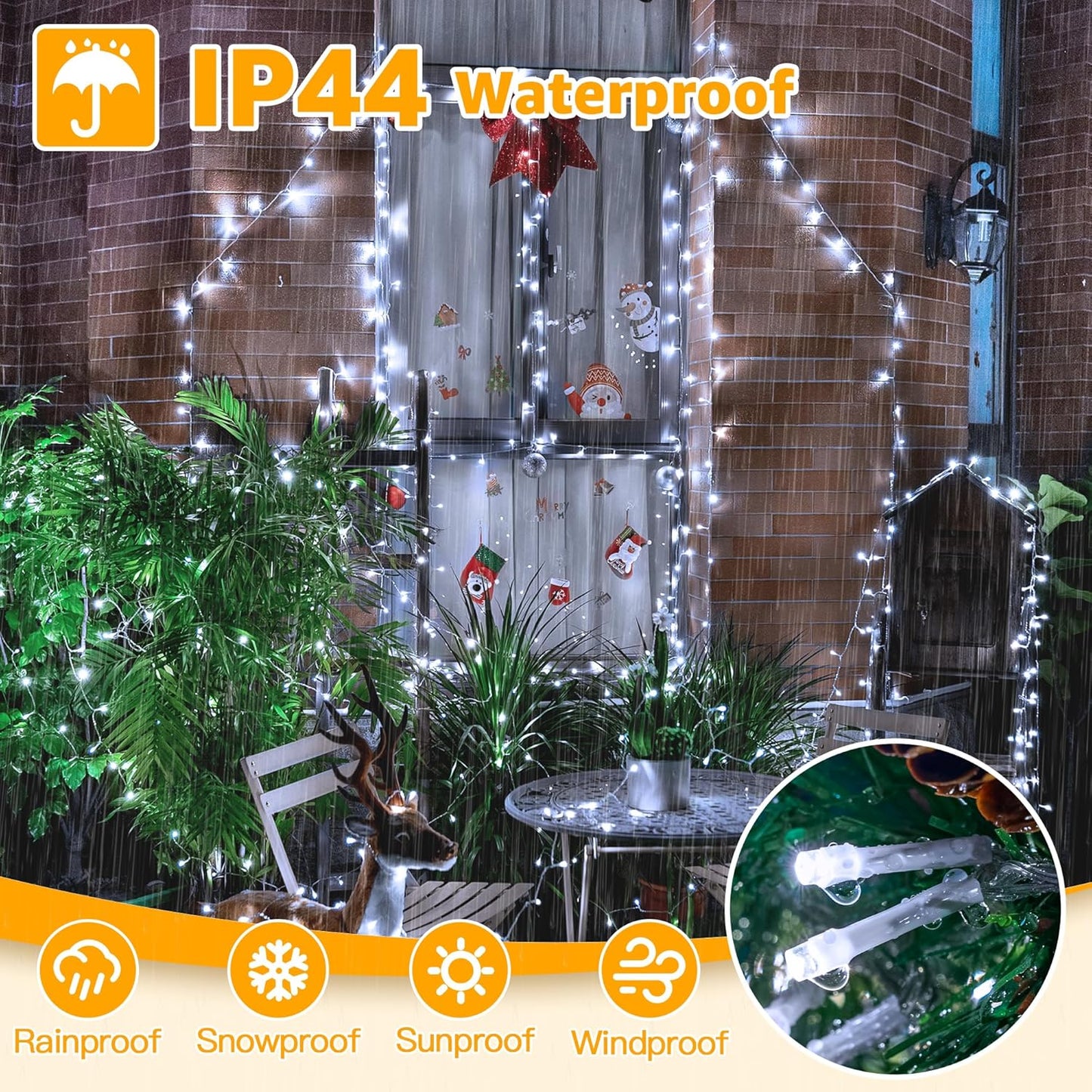 Ollny 120LED 40FT String Lights, Waterproof Connectable Christmas Lights with Timer 8 Modes, Cool White Plug in Fairy Light for Indoor Outdoor Bedroom Xmas Tree Holiday Party Decorations