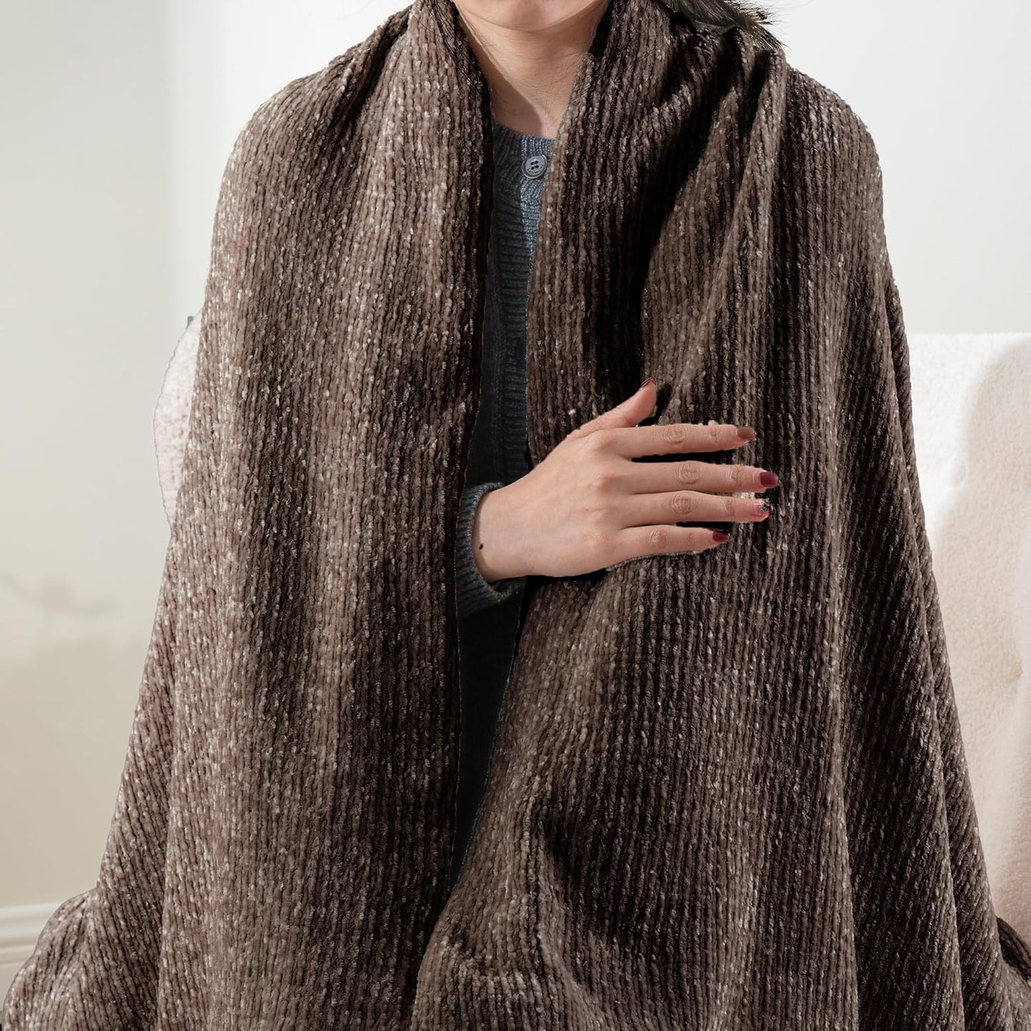 BATTILO HOME Dark Brown Throw Blanket for Couch, Soft Chenille Throw Blankets for Bed, Sofa, Home Decorative Chocolate Brown Throw Blanket, Knitted Cozy Brown Blanket, 51"x67"