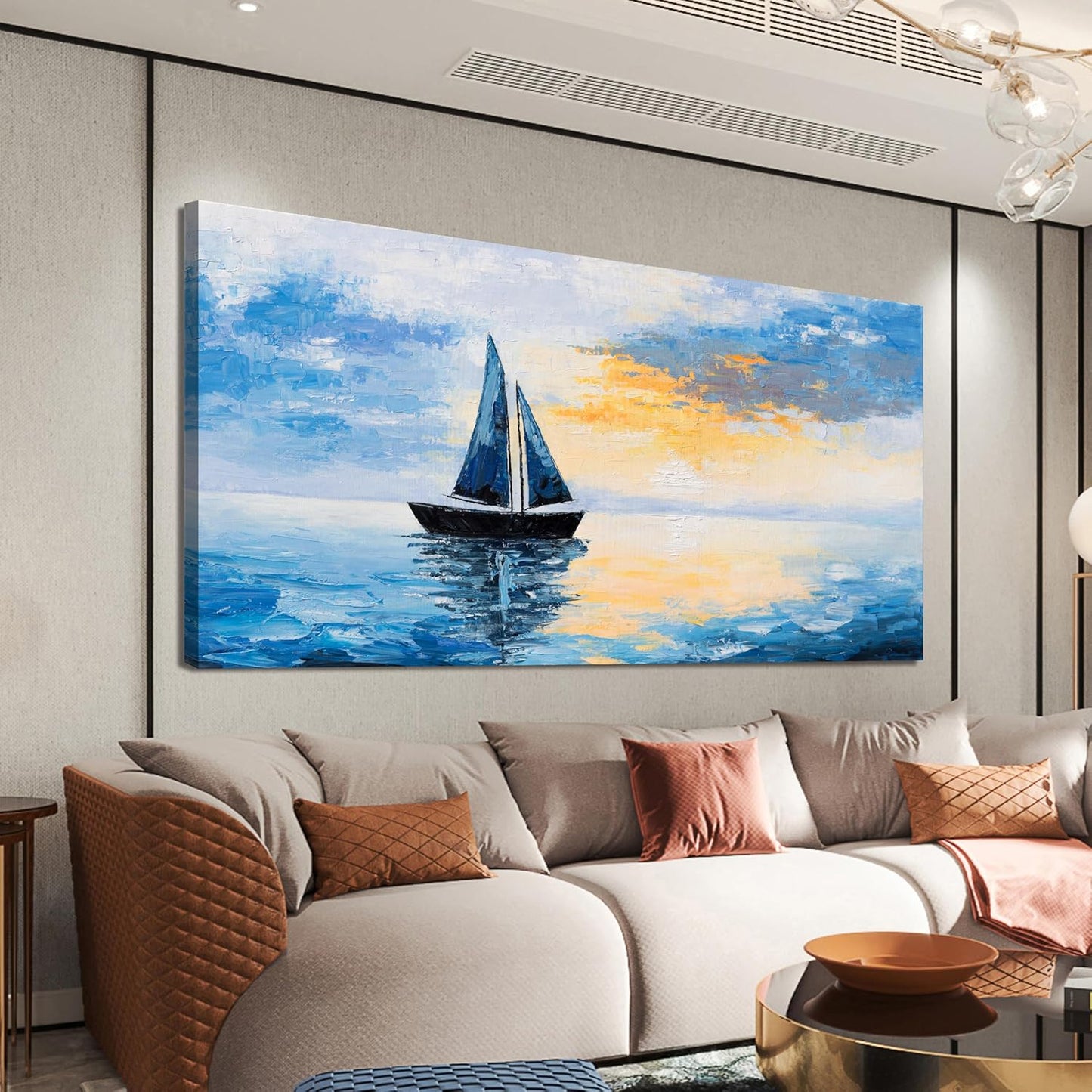 Canvas Wall Art Decor Large Wall Art Pictures for Living Room Artwork for Walls Blue Coastal Wall Art Prints Landscape Natural Wall Art Decor Art Work for Home Office Kitchen Wall Decor 24" x 48"