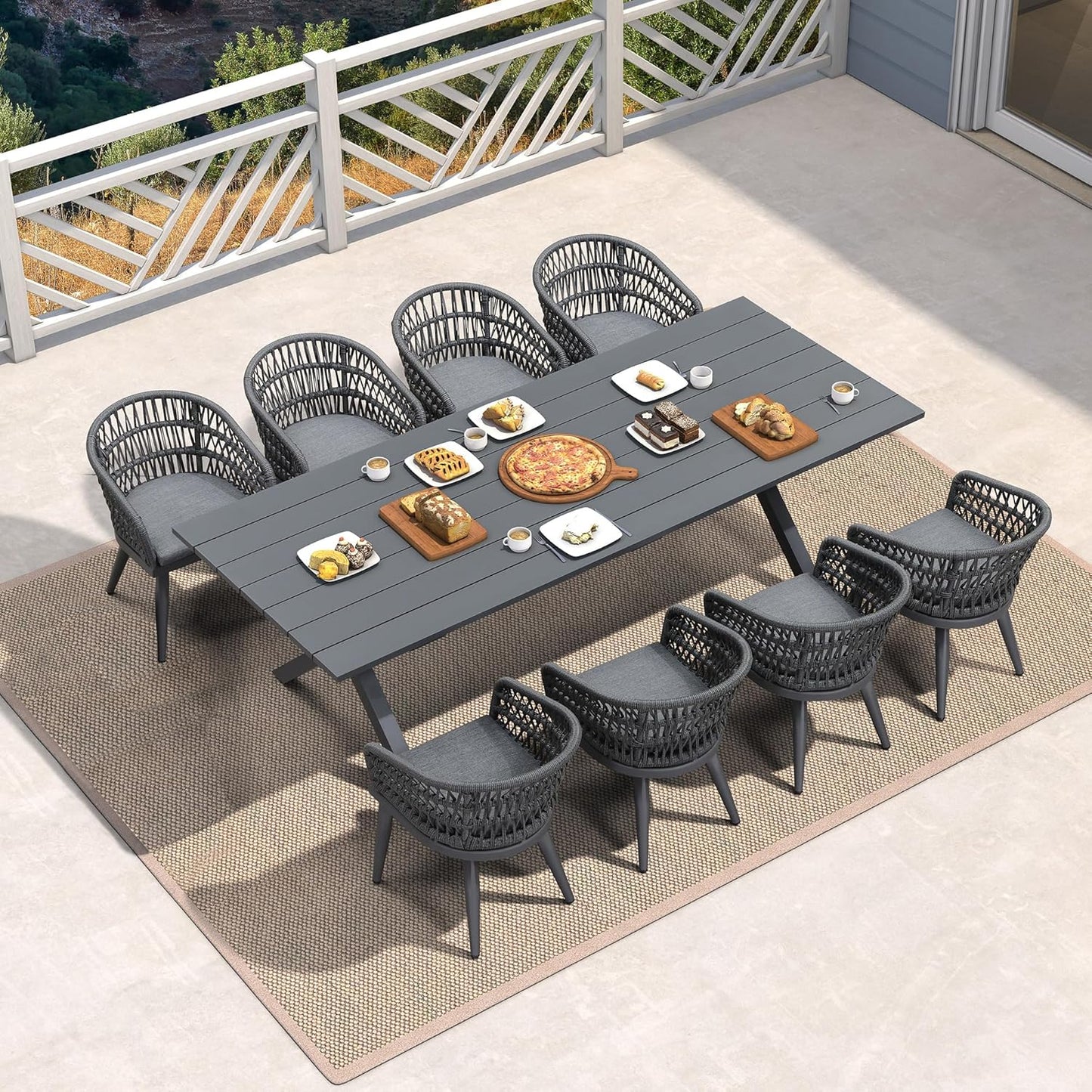 PURPLE LEAF Outdoor Dining Set All-Weather PE Rattan Outdoor Patio Dining Furniture Set with All Aluminum Frame Rectangular Table and 8 Chairs Set for Lawn Garden Backyard Deck, Grey