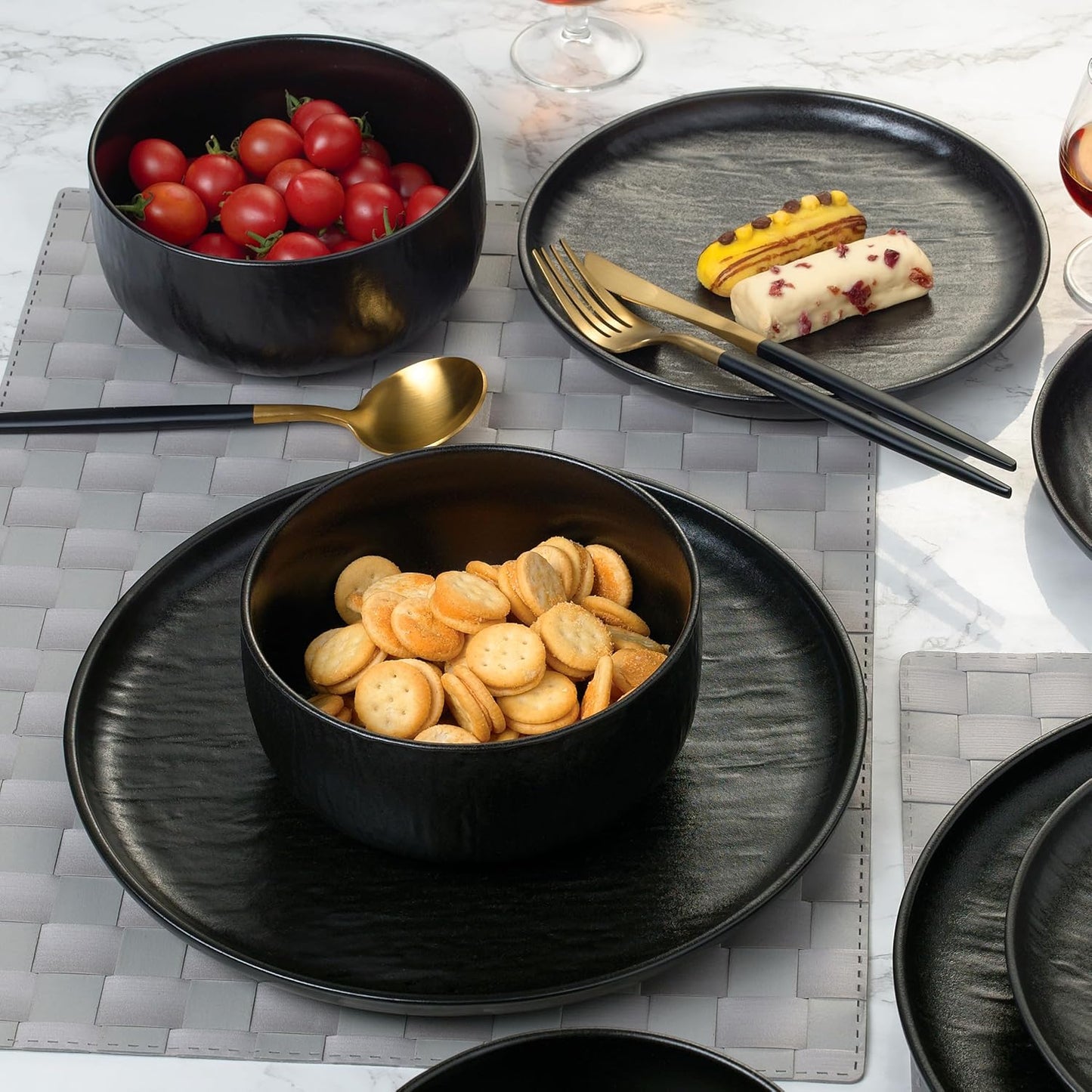 Joseph Sedgh Collection “Ari" 12-piece Stoneware Dinnerware Set with Protective Glaze Finish, Service for 4, Matt Black