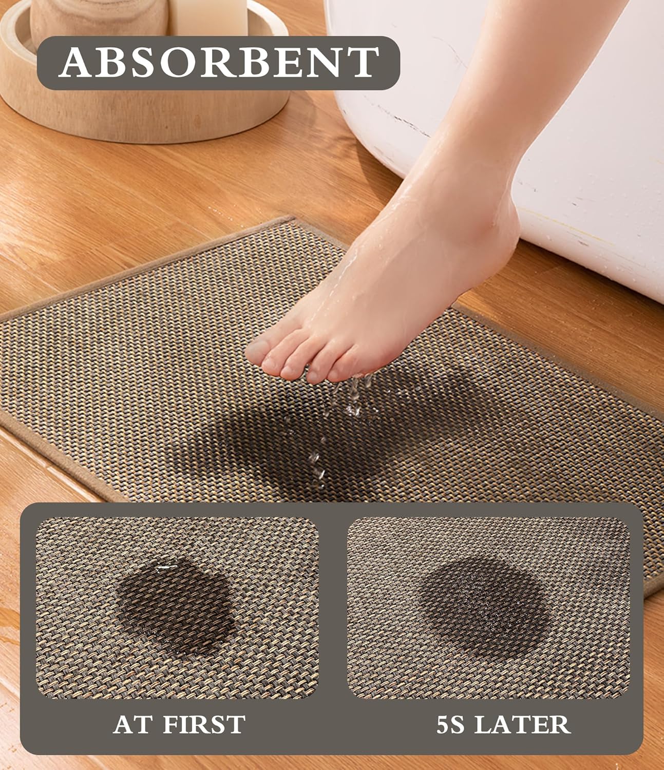 YIHOUSE Bathroom Rugs Sets 5 Pieces, Grey Ultra Thin Bath Mats Fit Under Door, Absorbent Quickly Dry Rubber Backing Braided Bath Mat Set, Non Slip Washable Bath Rug for Bathroom Floor, Grey