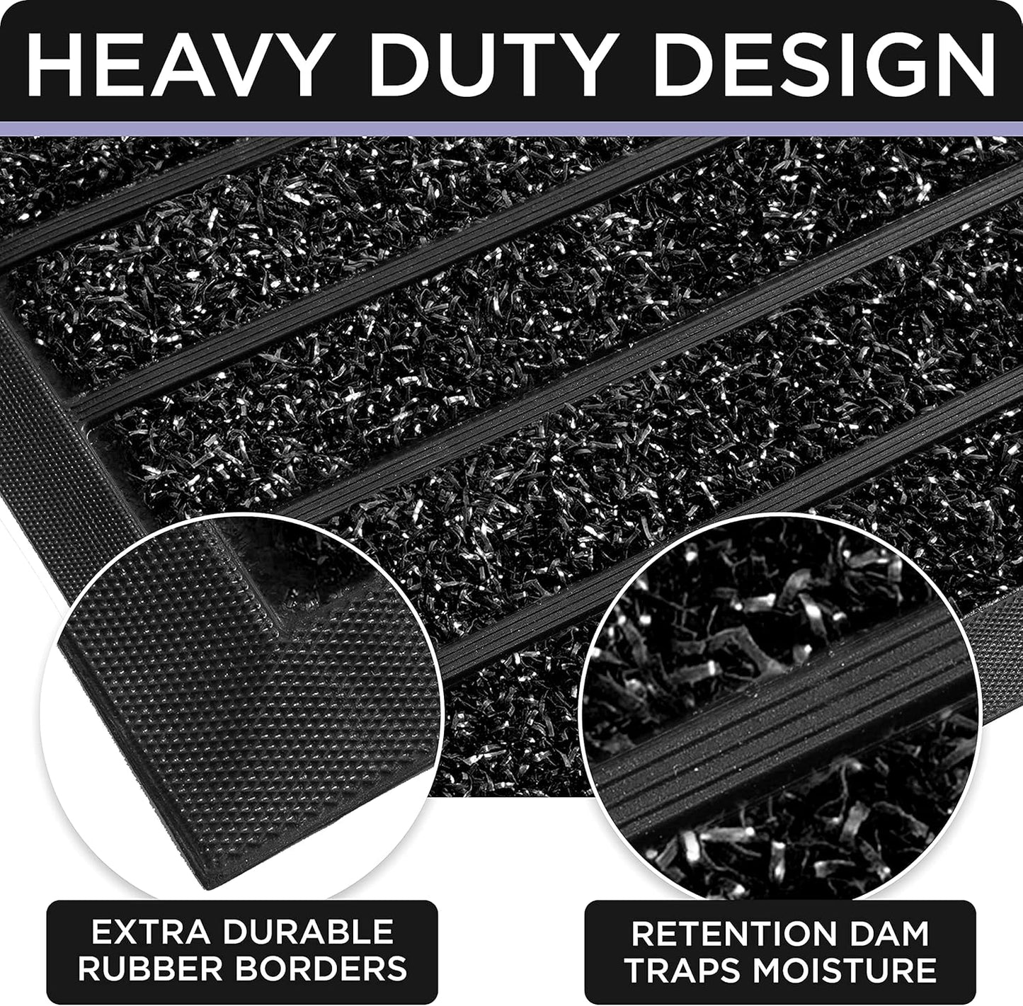 ubdyo Extra Durable Door Mat - Dirt Trapping Outdoor Welcome Mats - Non-Slip Outdoor Indoor Entrance - Low Profile Front Doormat (30" x 17", Bright Black)