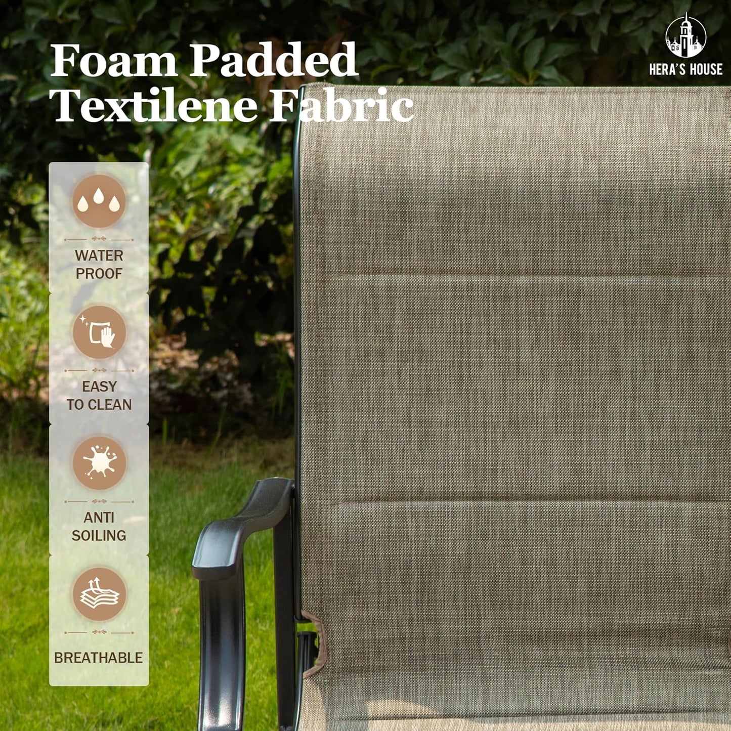 HERA'S HOUSE 7 PCS Patio Dining Set Outdoor Table Chairs, 6 All Weather Textilene High Back Padded Dining Chairs and 60" Large Metal Table with Double Umbrella Hole for Lawn Garden