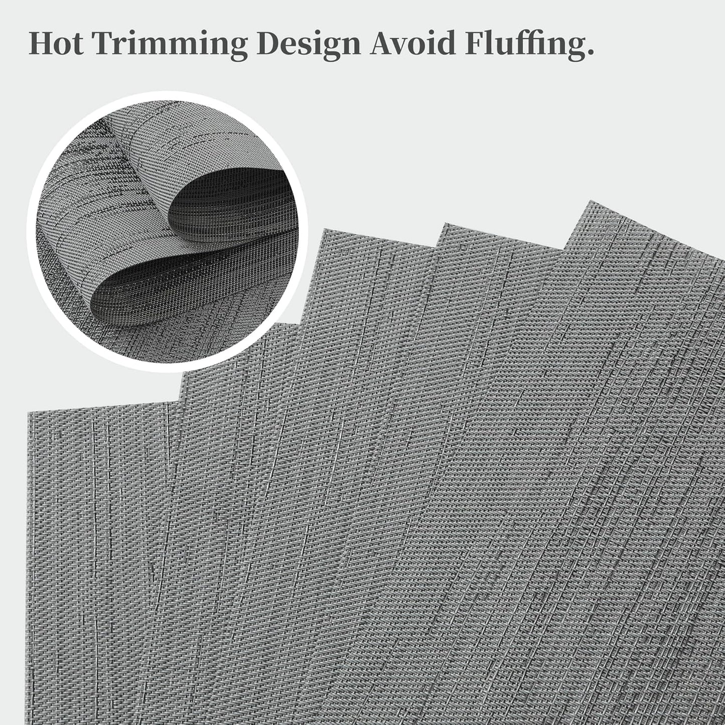 Leetaltree Grey Placemats, Heat Resistant Non-Slip Place mats for Dining Table, Washable Durable PVC Vinyl Woven Table Mats (Set of 4)