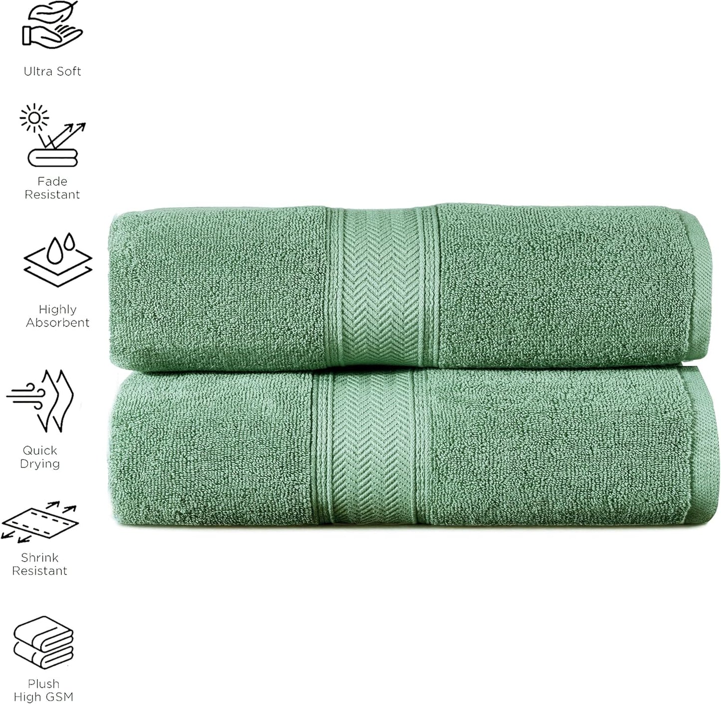 HILLFAIR 600 GSM- 40 x 80 Inches- 100% Cotton 2 Pc XXL Oversized Bath Towel Set- Soft Highly Absorbent Jumbo Bath Sheets Towels Sets- Quick Dry Oversized Sheets Towel Sets for Hotel Spa Pool- Sage
