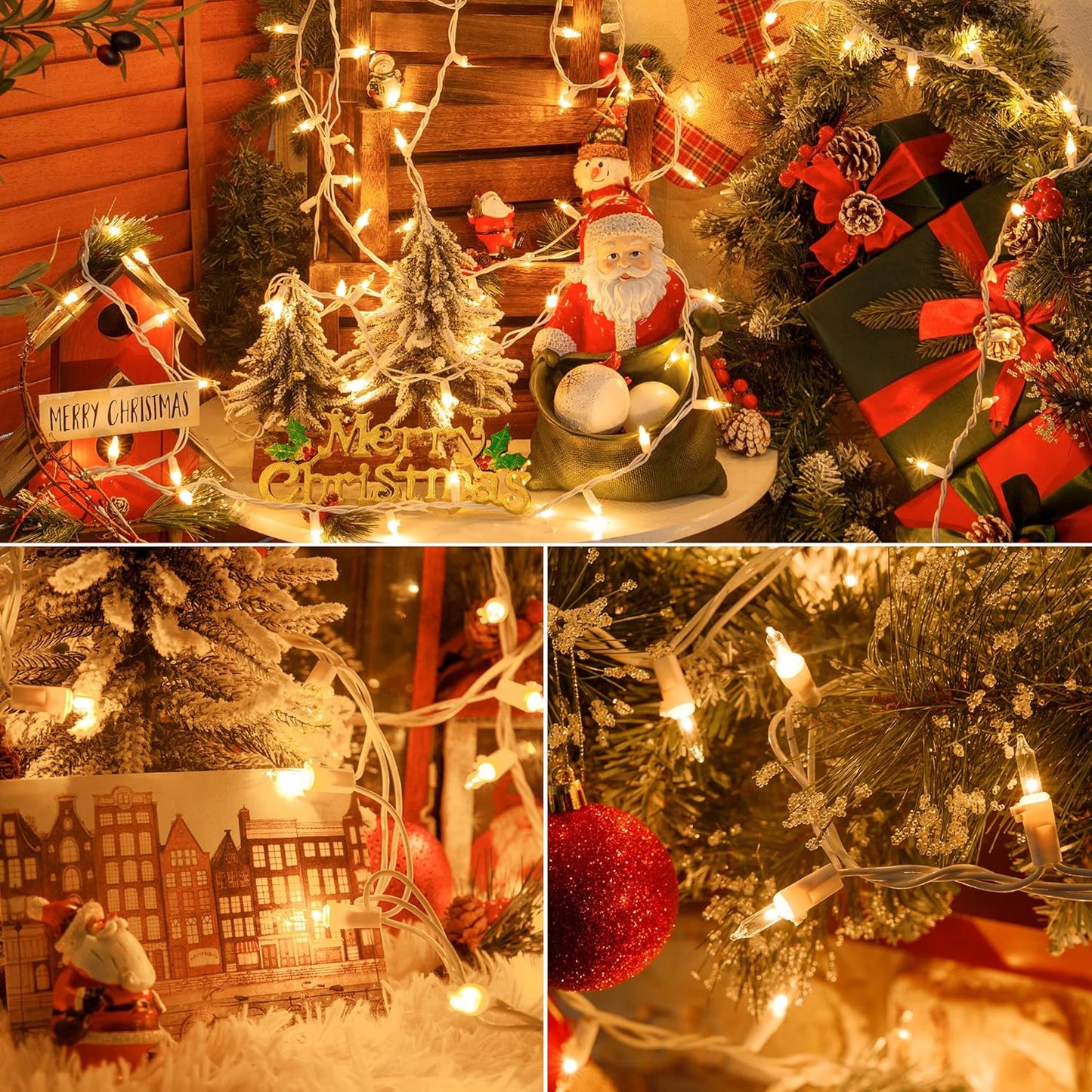 Hopolon Clear Christmas Lights Set,2Pack 50Count 13Feet Incandescent Bulb Mini String Lights with White Wire for Indoor Christmas Tree Garland Birthday Wedding Party Festival Decoration,Warm White