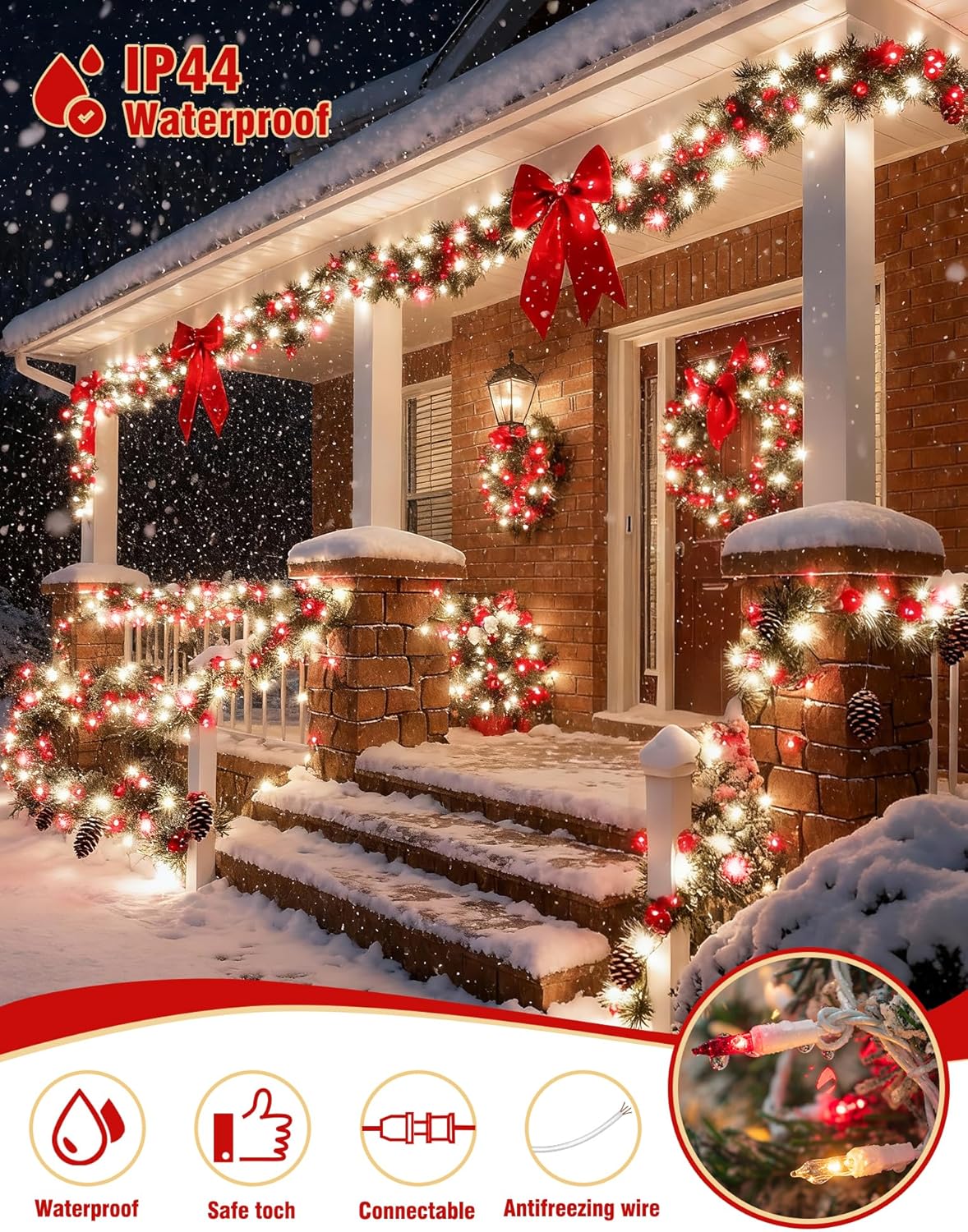 Hopolon Red and Clear Christmas Lights, 2 Pack 13 FT 50 Count Mini String Light Set, White Wire Incandescent Fairy Lights Plug in Connectable for Indoor Outdoor Wedding Birthday Valentine’s Day Decor