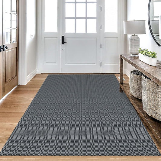 KOZYFLY Washable Area Rug 4x6 Ft Rubber Backed Rugs for Entryway Bedroom Throw Rugs Boho Entry Rug, Cotton Braided Floor Carpet for Dining Room Living Room, Grey/Charcoal Grey