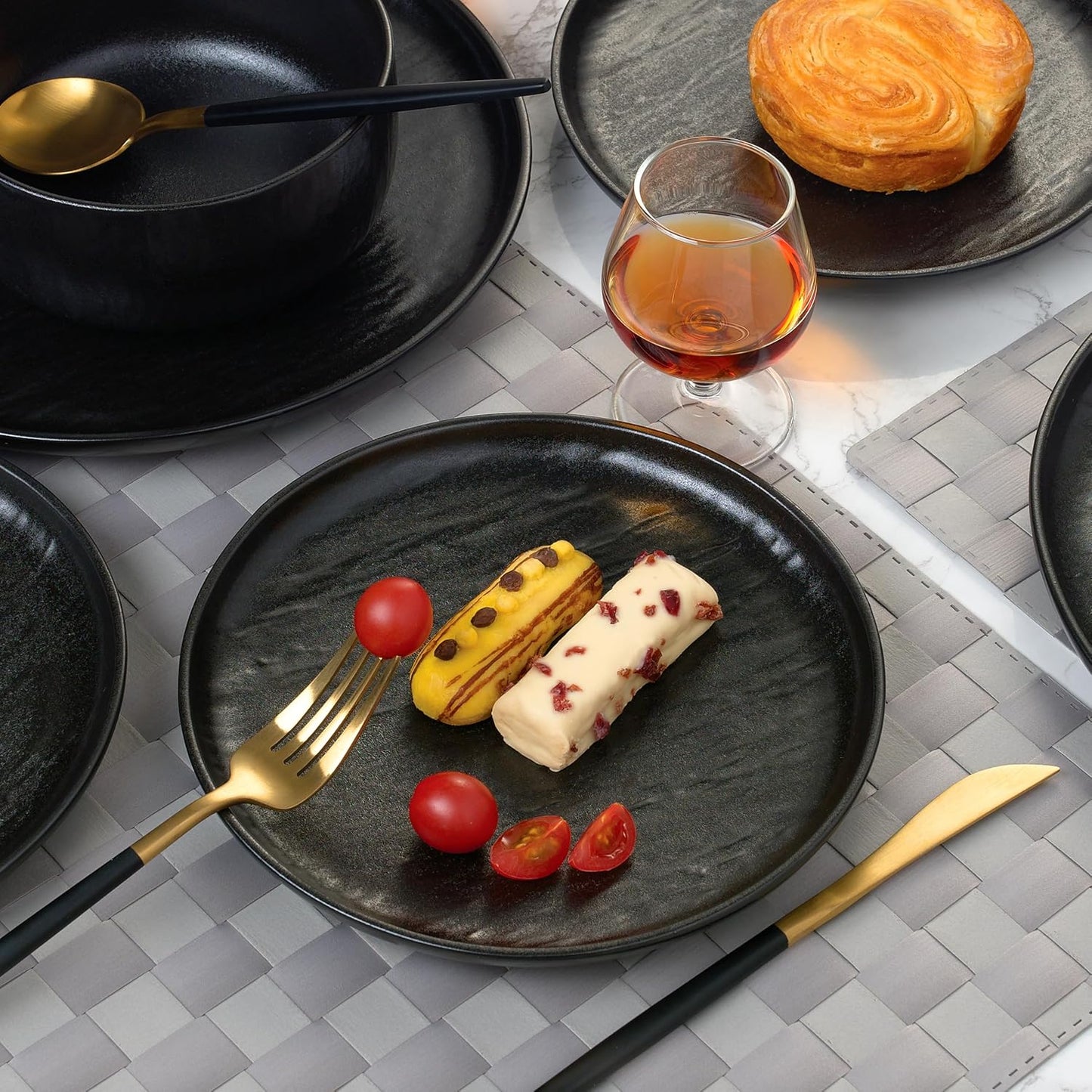 Joseph Sedgh Collection “Ari" 12-piece Stoneware Dinnerware Set with Protective Glaze Finish, Service for 4, Matt Black