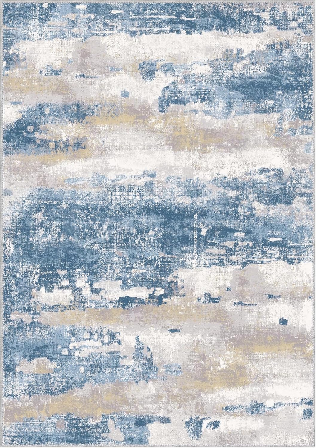 1.5'x2.5' Rugs for Entryway Entrance Kitchen Bathroom, Machine Washable Modern Abstract Soft Area Rug, Low Pile Indoor Floor Carpet with Non Slip Backing, Blue Cream