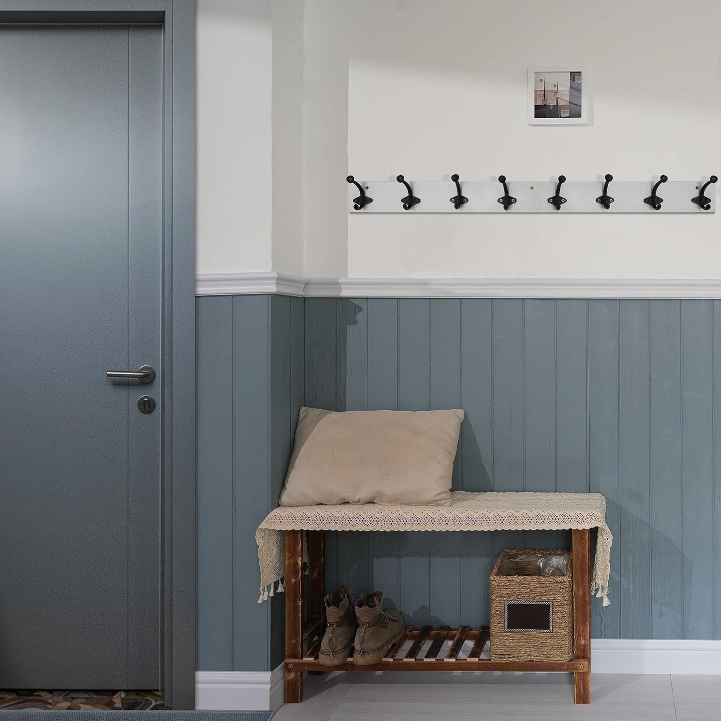 WEBI Rustic Coat Rack Wall Mount,35.43" Long 8 Cast Iron Coat Hooks Wall Mounted,Heavy Duty Wall Coat Hanger Hooks for Hanging Coats,Clothes,Jacket,Black on White