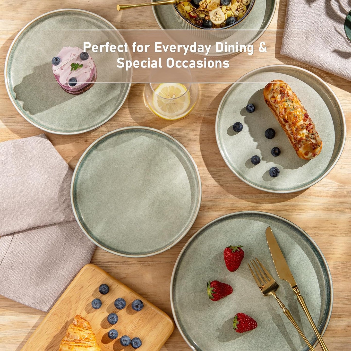 GBHOME Stoneware Dinnerware Sets for 4,Round Reactive Glaze Ceramic Plates and Bowls Set, Highly Scratch Resistant | Dishwasher & Microwave Safe Dishes Set,Service for 4(12Pcs)