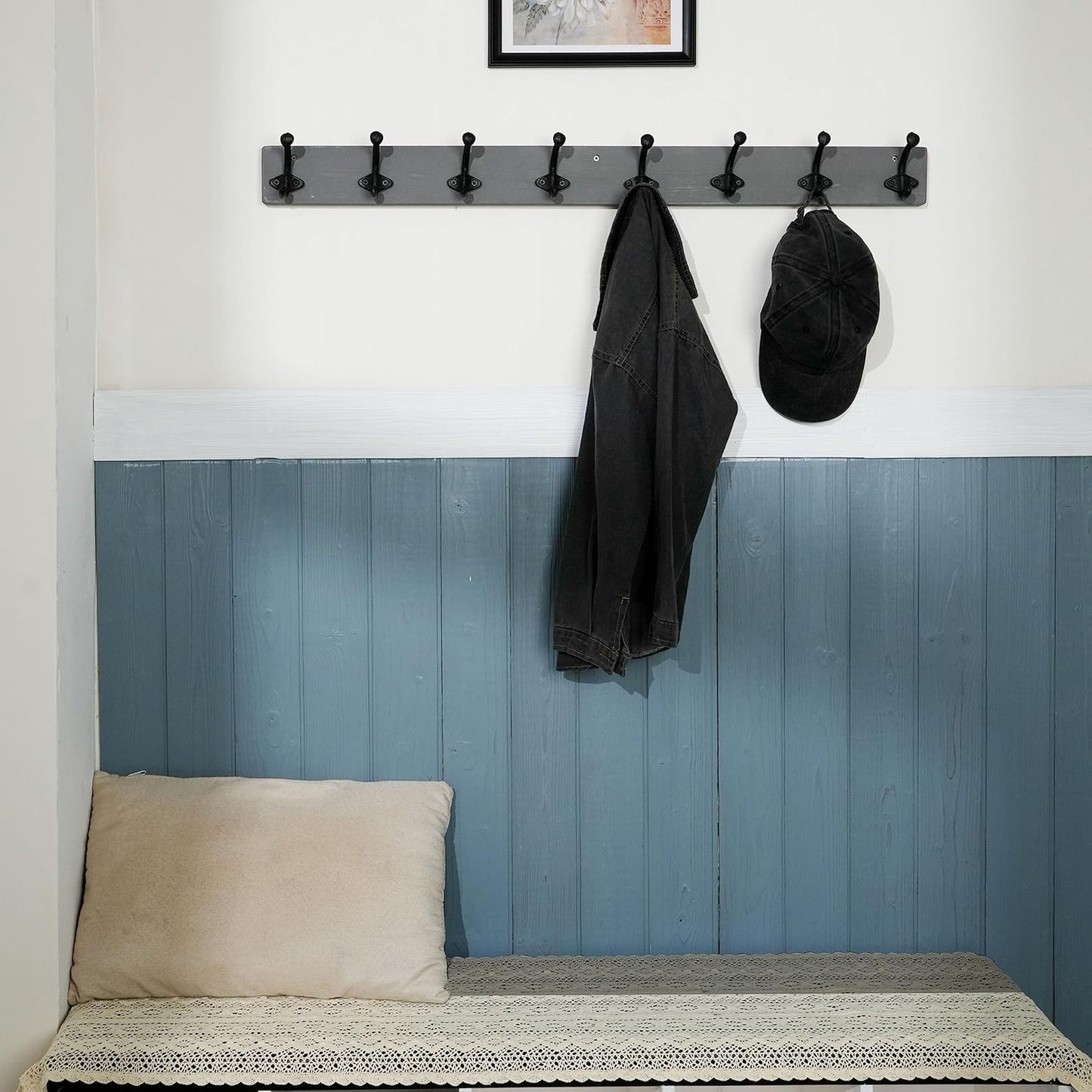 WEBI Rustic Coat Rack Wall Mount,35.43" Long 8 Cast Iron Coat Hooks Wall Mounted,Heavy Duty Wall Coat Hanger Hooks for Hanging Coats,Clothes,Jacket,Grey