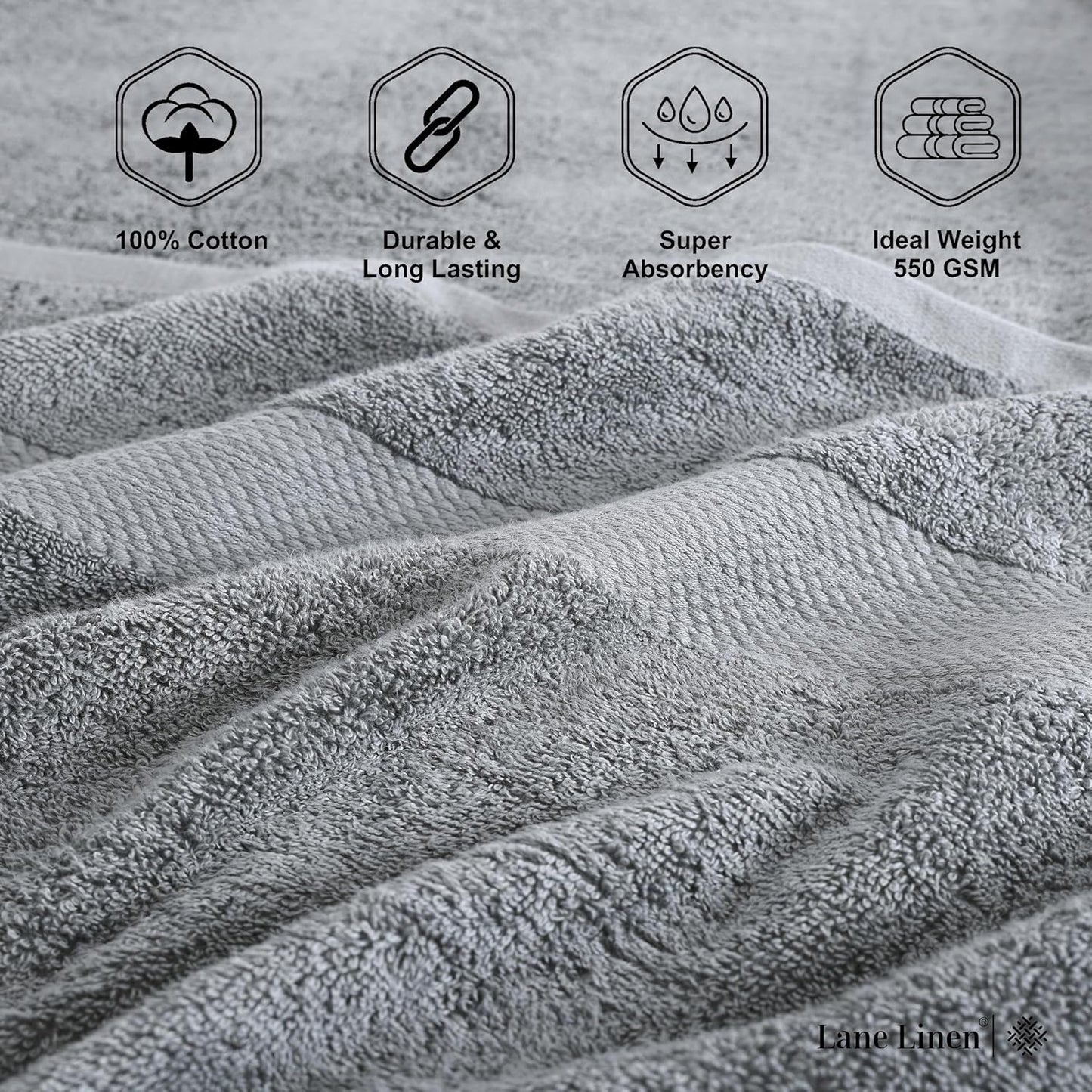 LANE LINEN 100% Cotton Luxury Bathroom Towel Set - 16 Pcs - Ring Spun, Quick Dry, Super Soft & Highly Absorbent - 4 Bath, 8 Washcloths, 4 Hand Towels - Pre Shrunk, Can be Used in Salon - Space Grey