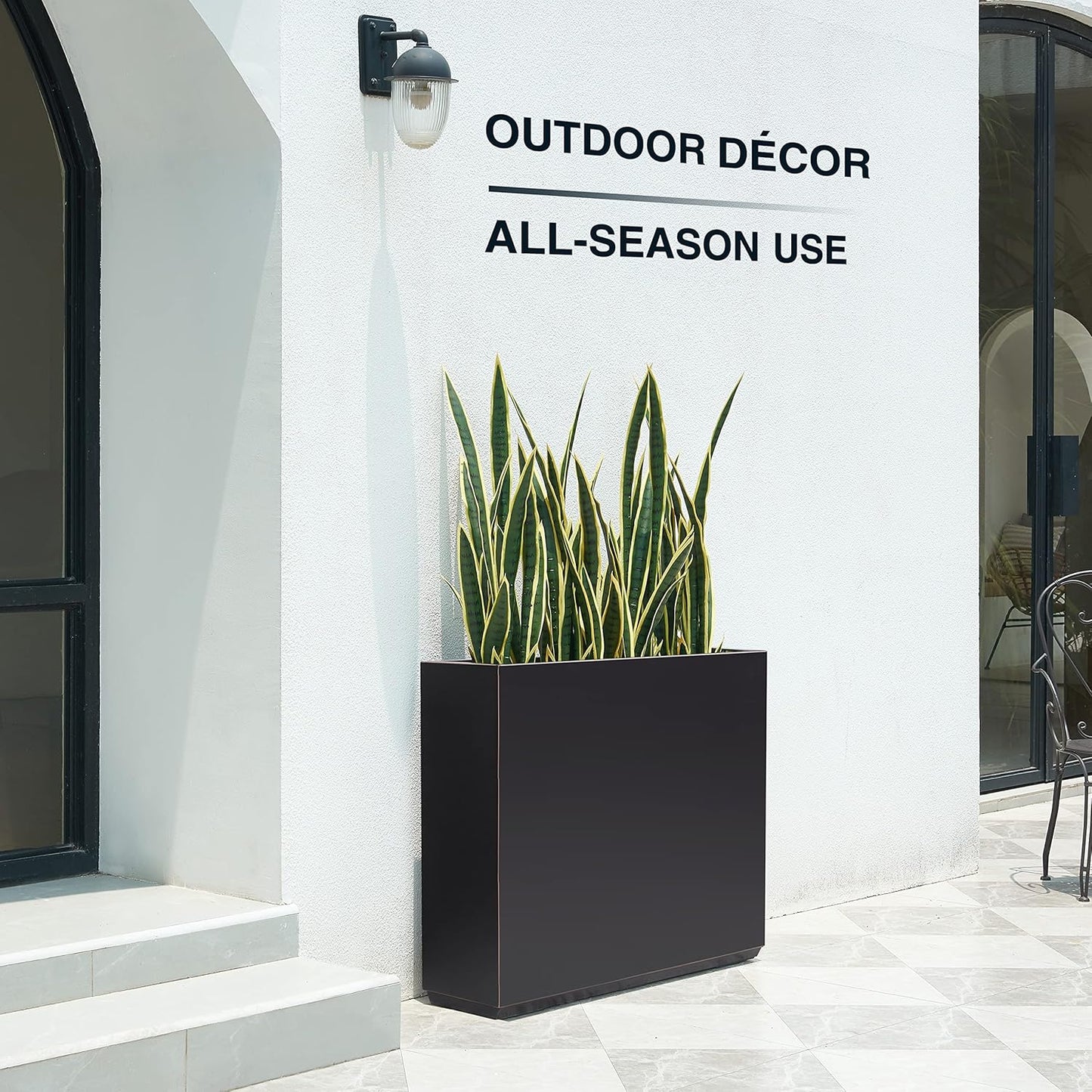 Wallowa Metallic Heavy Outdoor Planter Box, Span Planter, Pure Black with Hand Brushed Gold Rim, Long and Tall Divider Planter, No Assembly and Seamless, 38”Lx10”Wx30”H 48.8 Pounds