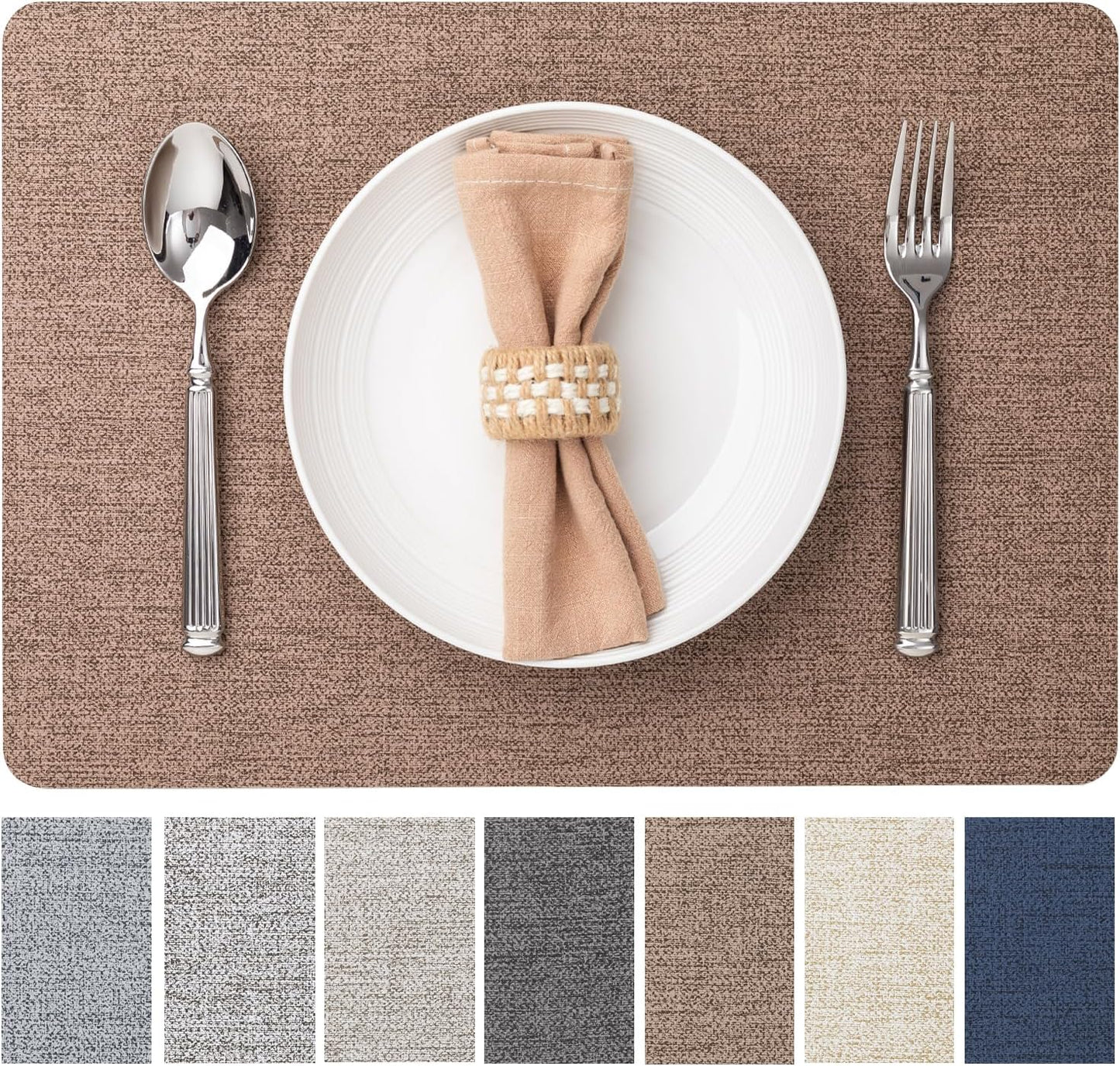 Faux Leather Placemats Set of 6 Vinyl Washable Wipeable Table Mats for Kitchen Dining Table Heat Resistant Waterproof Modern Indoor/Outdoor Placemats Non-Slip Easy Clean Place Mats (Cocoa)