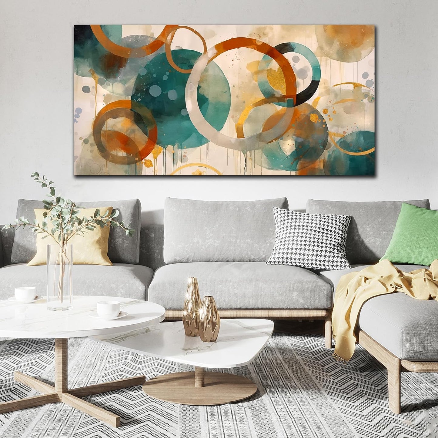 ENTANUB Abstract Wall Art for Living Room, Circle Canvas Wall Decor for Bedroom Decor, Geometric Print Paintings Artwork, Size 29 x 59 Inches