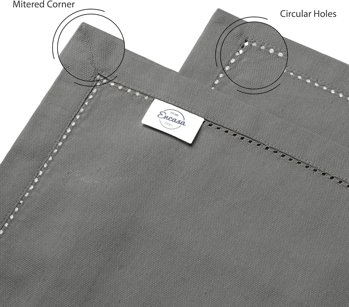 Encasa XO Dining Table Runner 13"x59" | Pure Cotton Hemstitched Design | Grey - Machine Washable