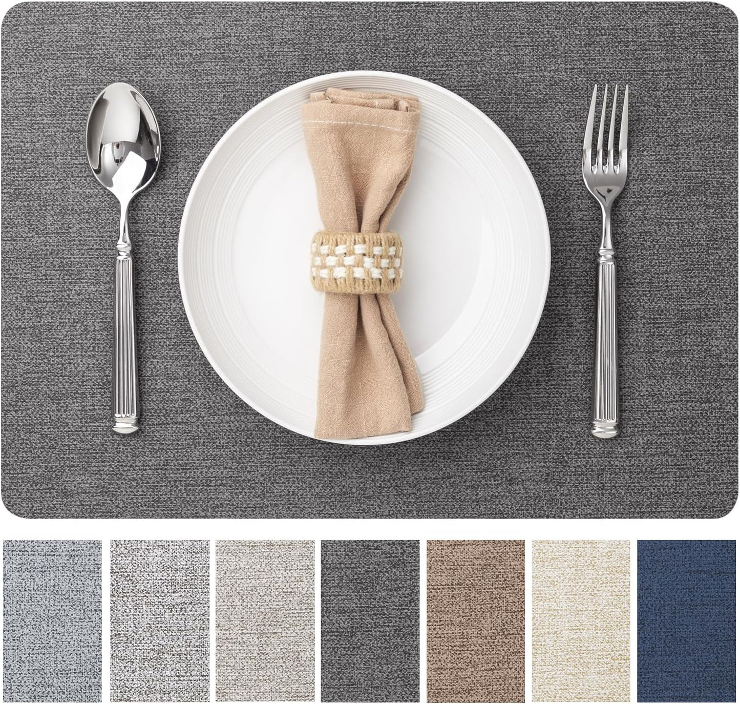 Faux Leather Placemats Set of 8 Vinyl Washable Wipeable Table Mats for Kitchen Dining Table Heat Resistant Waterproof Modern Indoor/Outdoor Placemats Non-Slip Easy Clean Place Mats (Midnight)