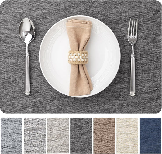 Faux Leather Placemats Set of 6 Vinyl Washable Wipeable Table Mats for Kitchen Dining Table Heat Resistant Waterproof Modern Indoor/Outdoor Placemats Non-Slip Easy Clean Place Mats (Midnight)